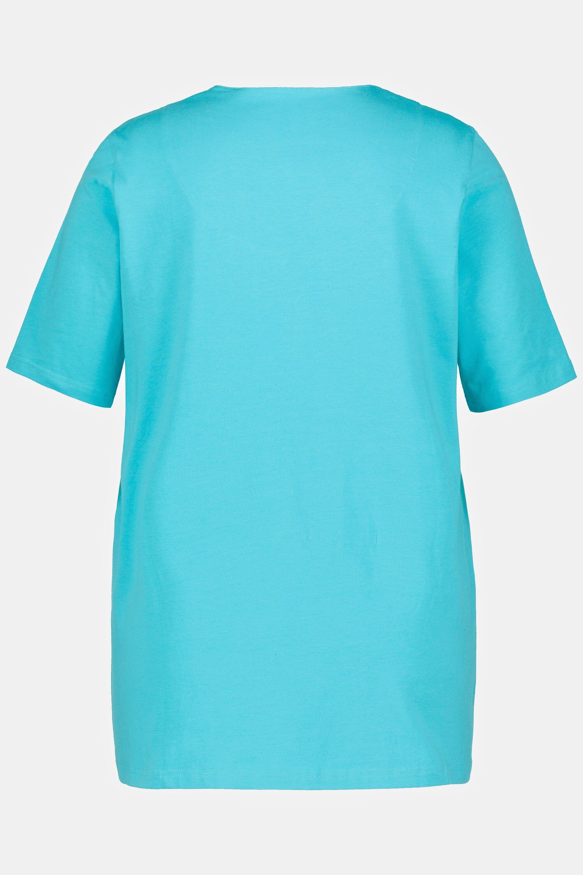 tiefes Halbarm T-Shirt aqua Popken A-Linie Ulla Tunika-Ausschnitt Rundhalsshirt