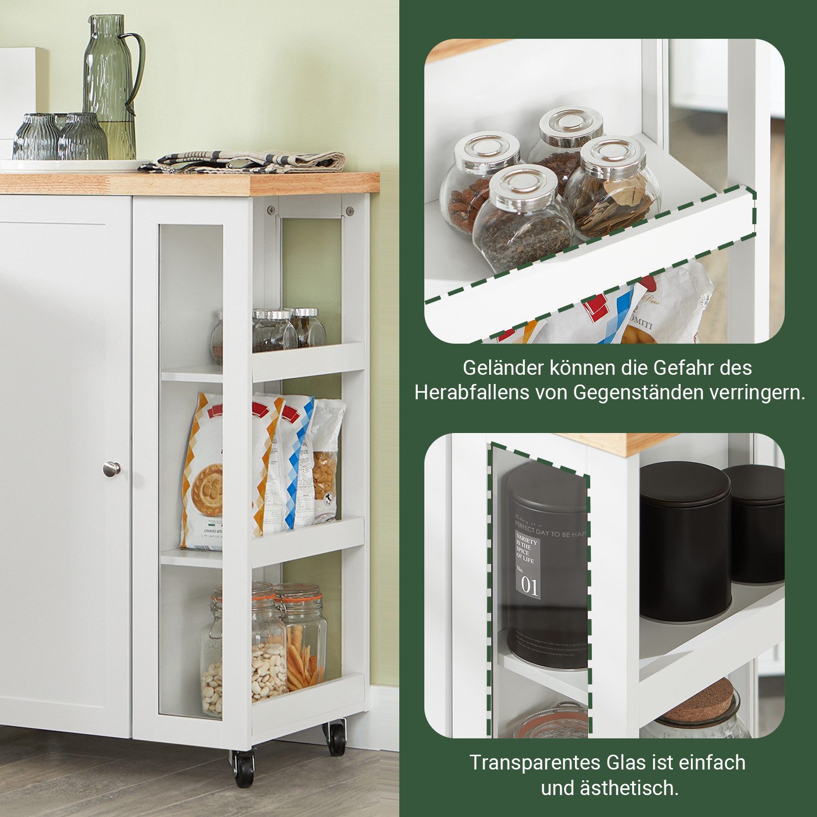 SoBuy Küchenwagen FKW75, Küchenwagen auf Rollen Küchenschrank Kücheninsel Küchentrolley, Servierwagen Beistellwagen Rollwagen, mit 3 Ablagefächern, Esszimmer