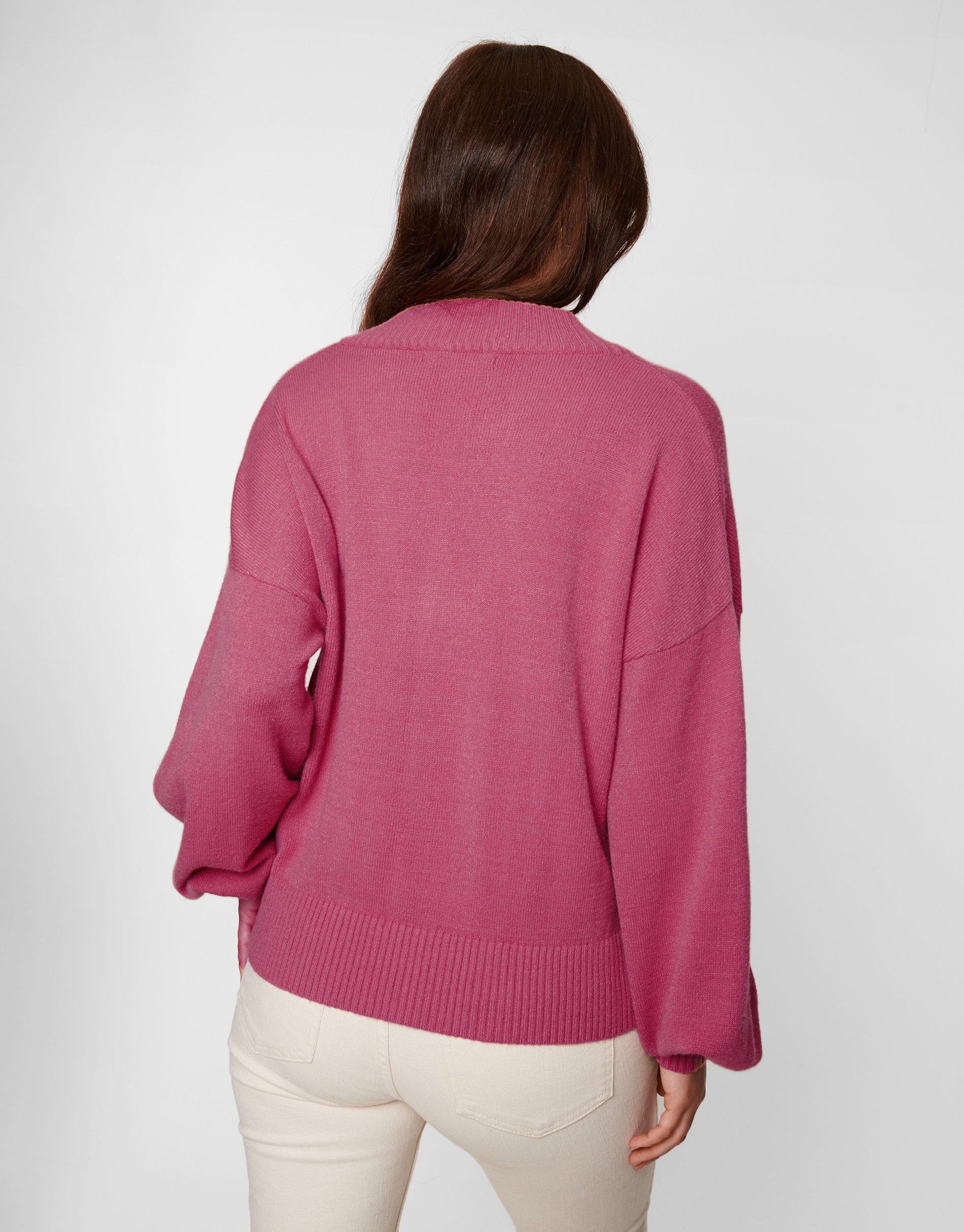 Threadbare Rundhalspullover Fleur mit V-Ausschnitt und Puff-Ärmeln
