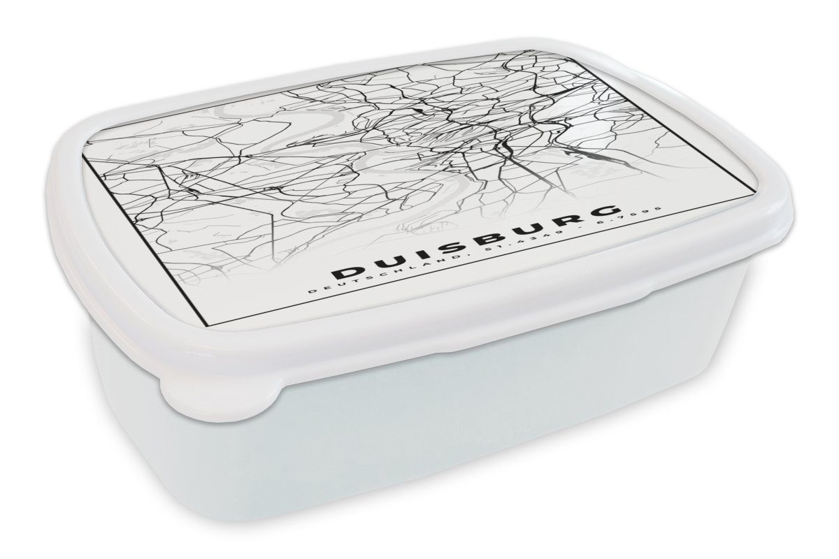 MuchoWow Lunchbox Karte - Duisburg - Stadtplan - Wegbeschreibung, Kunststoff, (2-tlg), Brotbox für Kinder und Erwachsene, Brotdose, für Jungs und Mädchen weiß | Lunchboxen