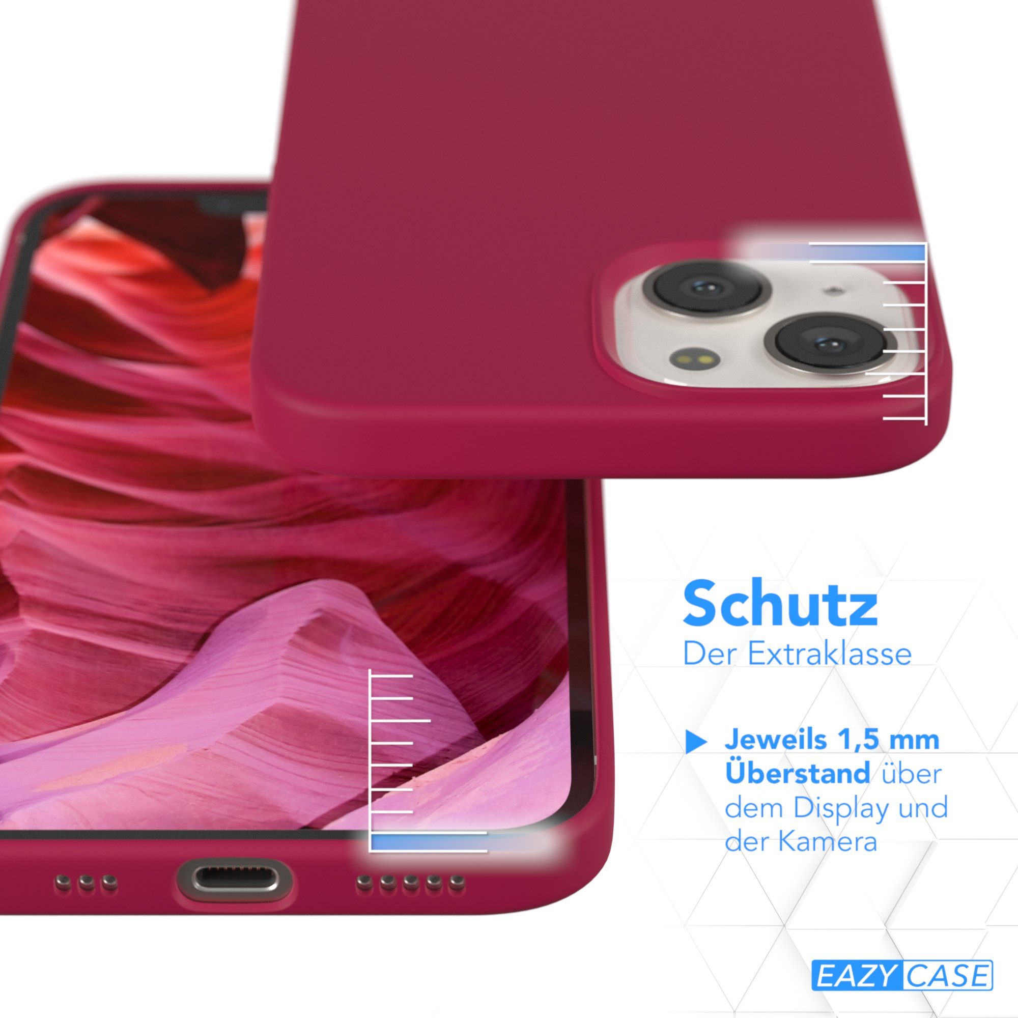 EAZY CASE Handyhülle Premium Silikon Case für Apple iPhone 13 6,1 Zoll, Hülle Silikon mit Displayschutz Handytasche aus Silikon Rot / Beere
