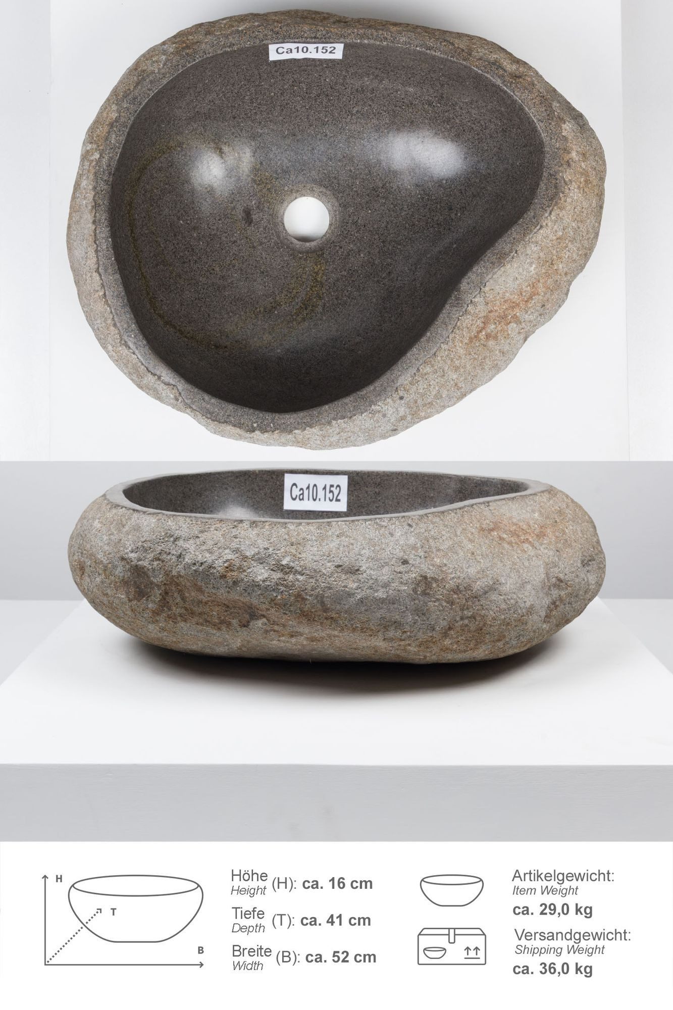 wohnfreuden Aufsatzwaschbecken Naturstein Waschbecken 50 cm (Kein Set), 622_Ca10.152