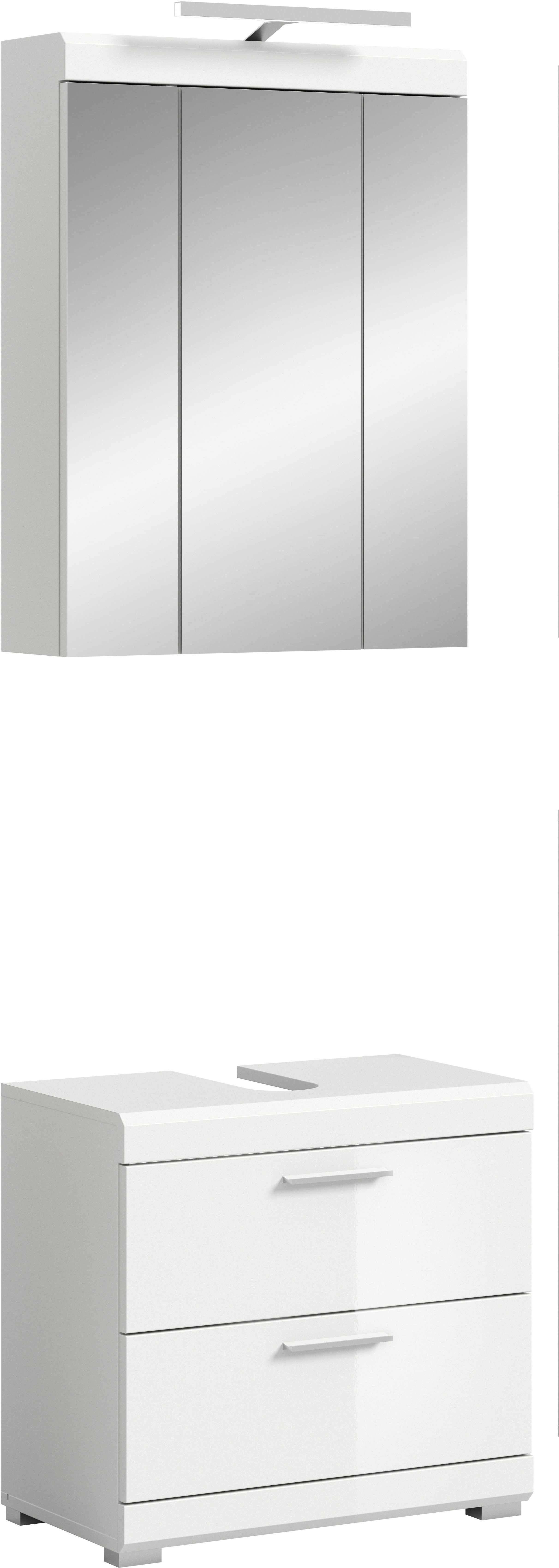 welltime Badmöbel-Set SIENA, 2 teilig, inklusive LED Beleuchtung, bestehend aus:, (Set, 2-St., TOPSELLER), Waschbeckenunterschrank, Spiegelschrank, LED Badaufsatzleuchte