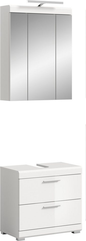 welltime Badmöbel-Set SIENA, 2 teilig, inklusive LED Beleuchtung, bestehend aus:, (Set, 2-St., TOPSELLER), Waschbeckenunterschrank, Spiegelschrank, LED Badaufsatzleuchte