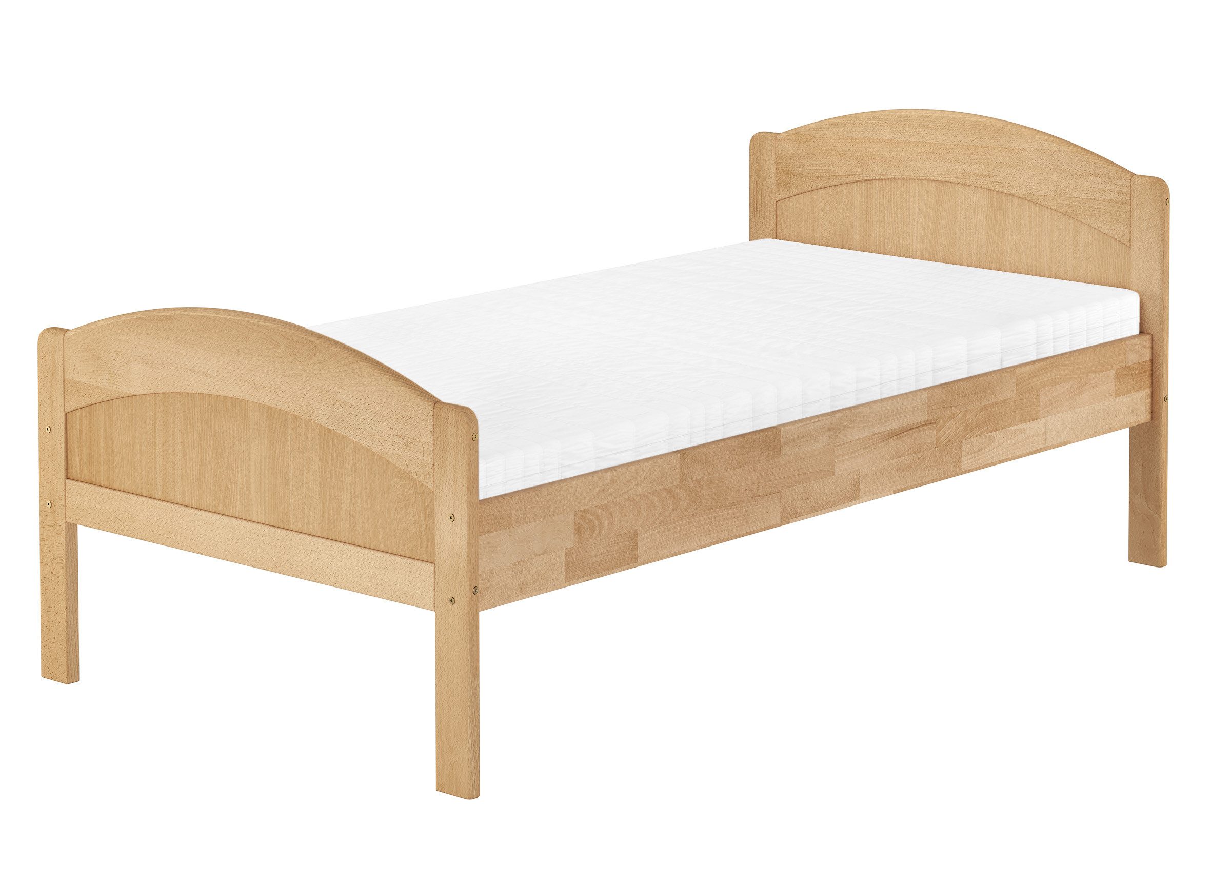 ERST-HOLZ Massivholzbett Seniorenbett Buche mit Kopf- und Fußteil 90 x 200 cm Hoher Sitzkante, Buche farblos lackiert