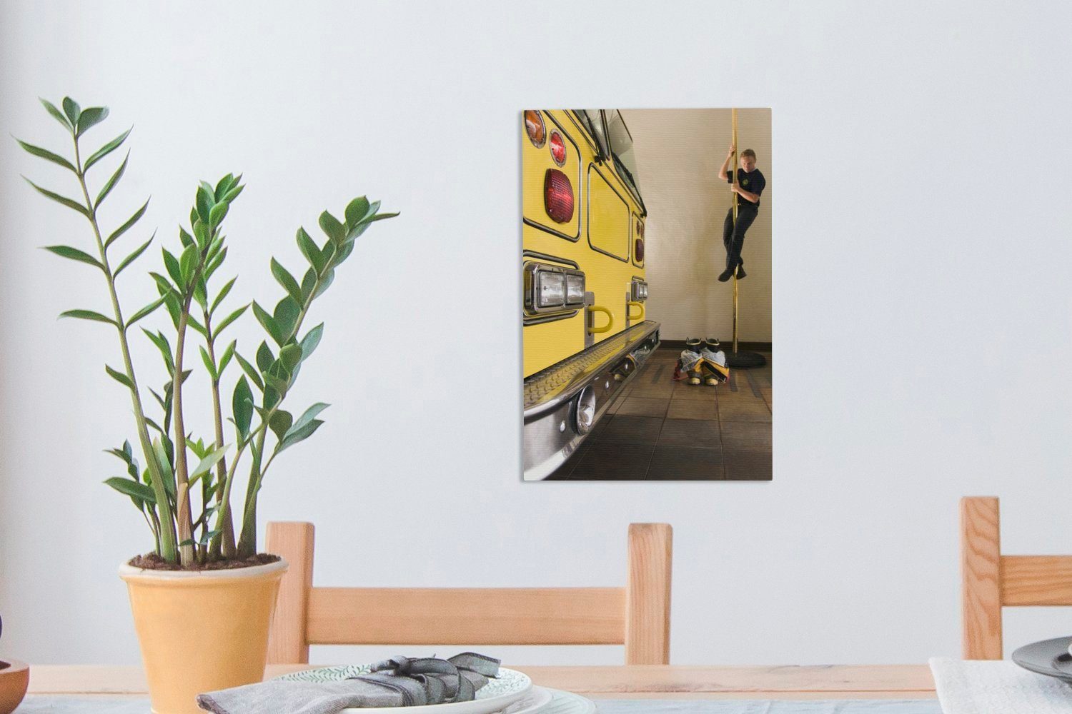 inkl. (1 Leinwandbild 20x30 St), Feuerwehrmann Gemälde, fertig am bespannt Mast, OneMillionCanvasses® cm Zackenaufhänger, Leinwandbild