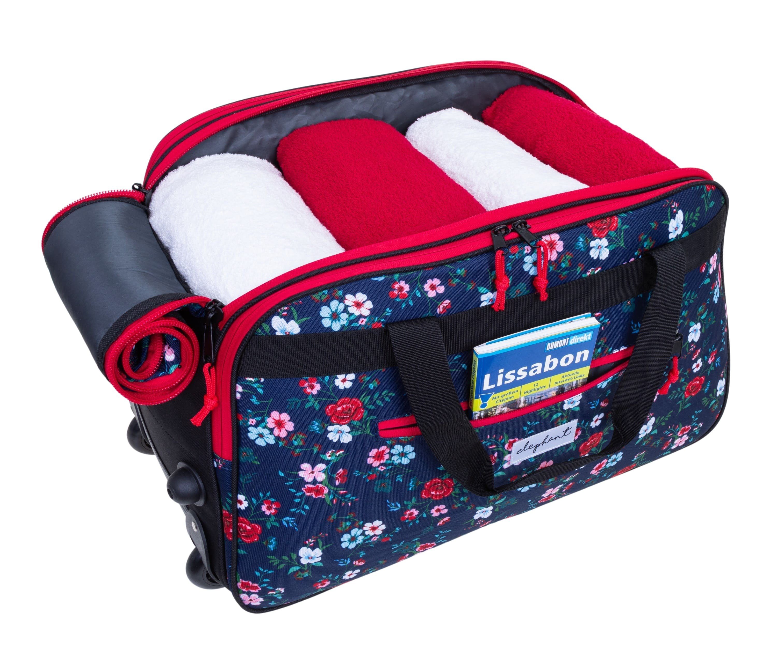 ELEPHANT Trolley Reisetasche Damen Duffle Bag Travel Reisetrolley 55 cm Flower, Weekender Sauna Reise Sport Trolly Tasche Rollen – Bild 4 von 5