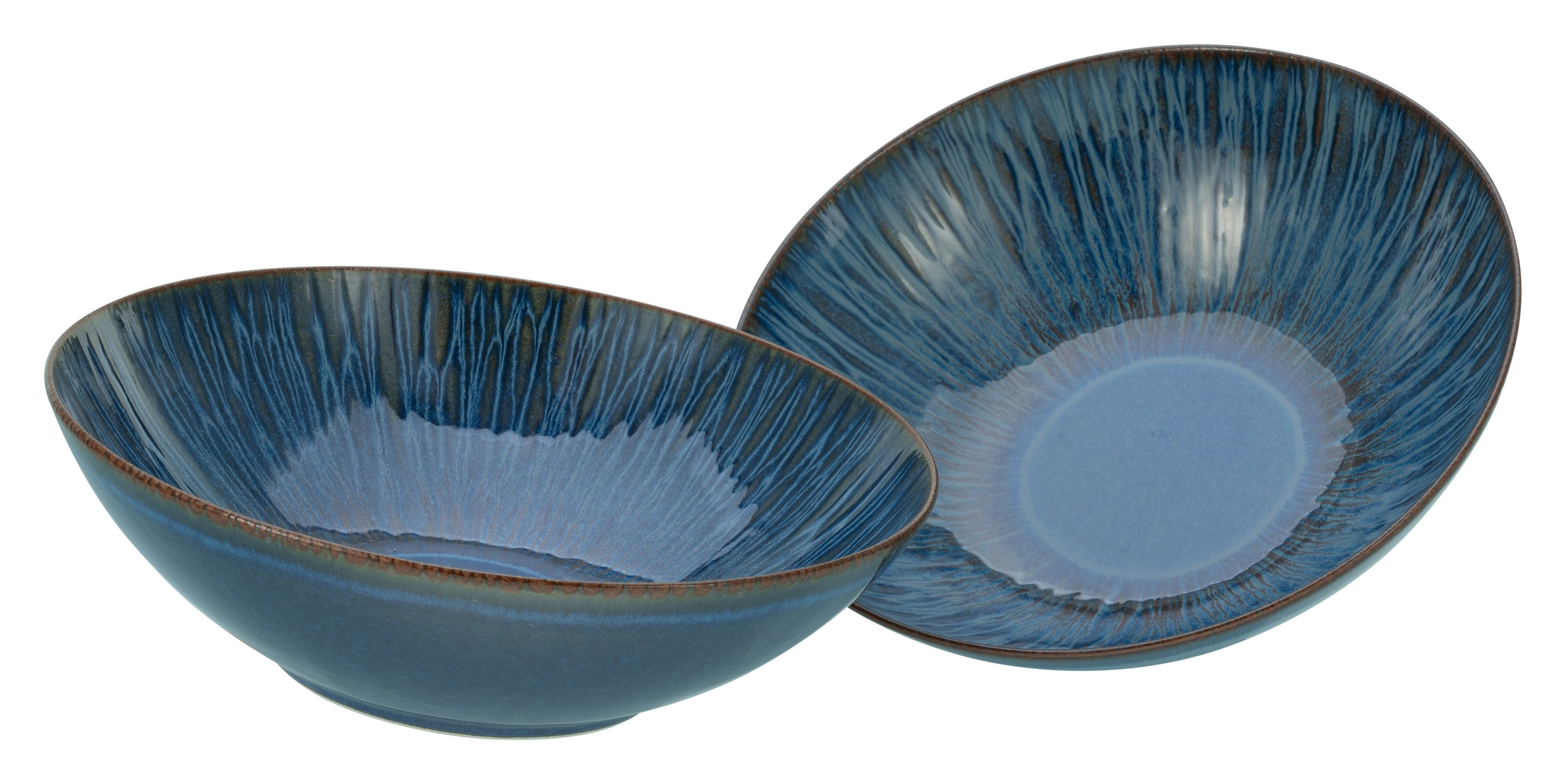 CreaTable Salatschüssel Sea Breeze blau, Salatschüssel 24 cm 2er Set, Steinzeug, (Set, 2-tlg), Reaktive intensiv leuchtende Spezialglasur