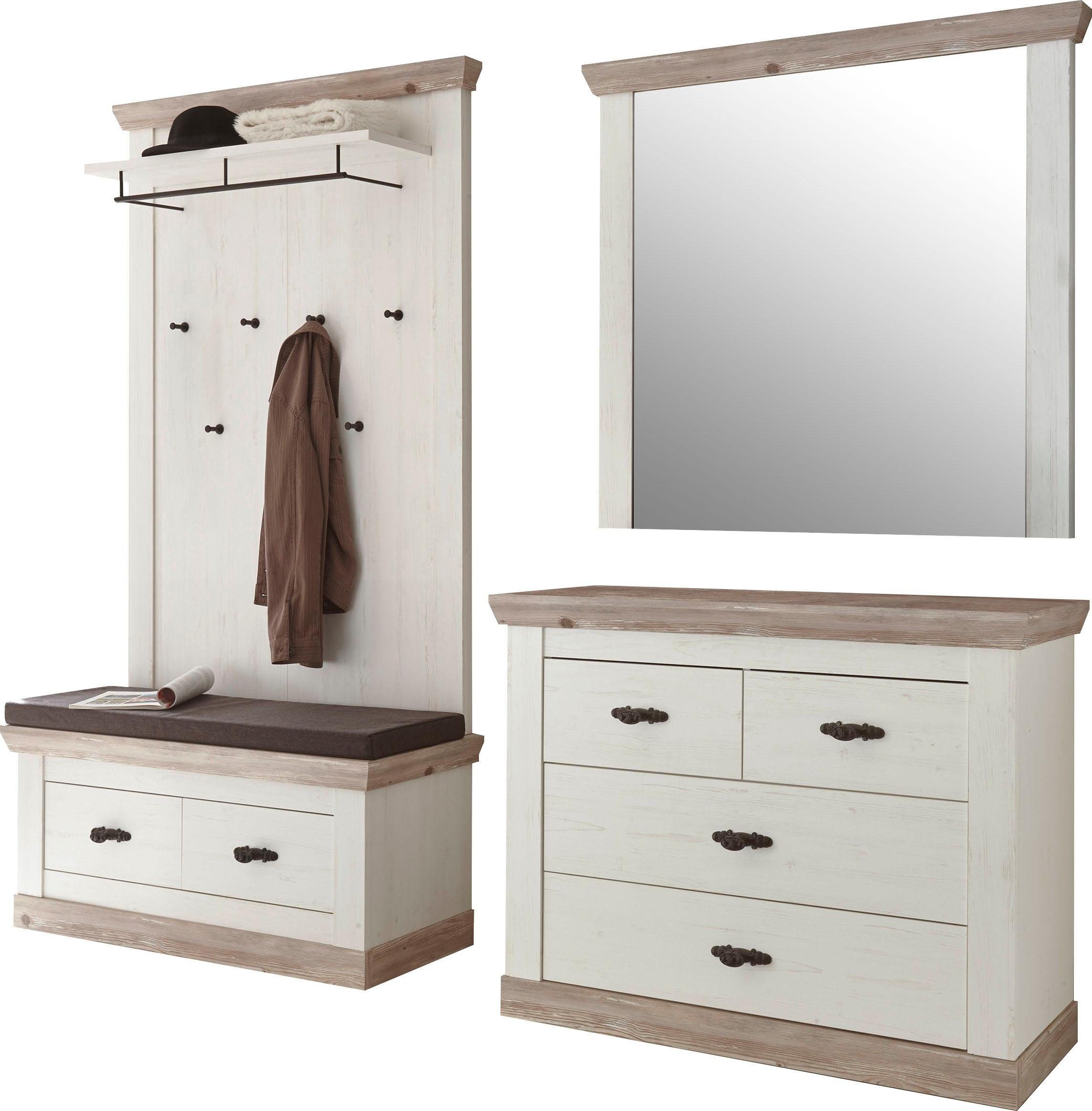 Home affaire Garderoben-Set Florenz, (4-St), bestehend aus 1 Bank, 1 Paneel, 1 Spiegel und 1 Kommode