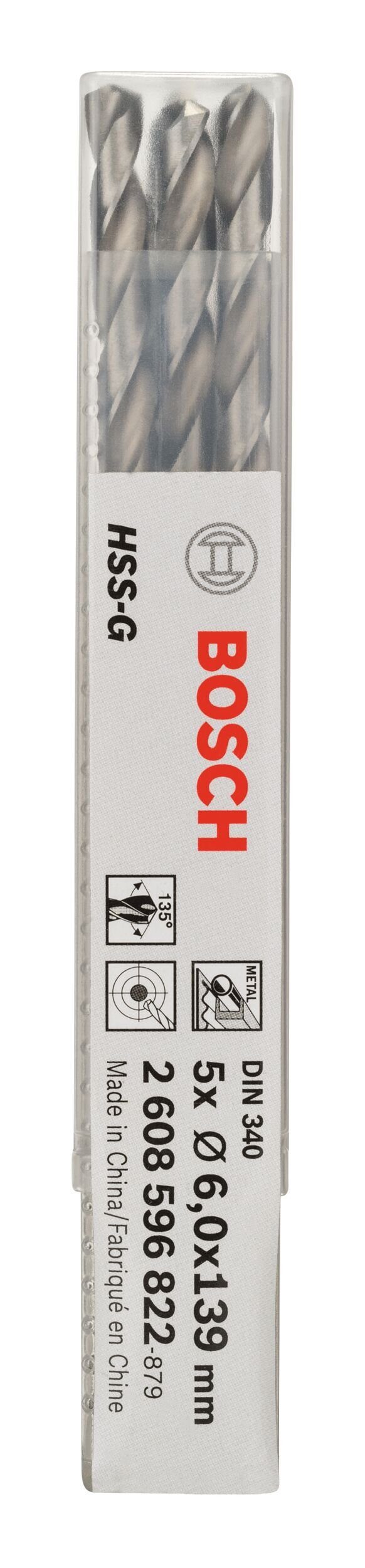 x BOSCH HSS-G 340) Metallbohrer, (5 Stück), mm 139 - 5er-Pack (DIN 6 x - 91
