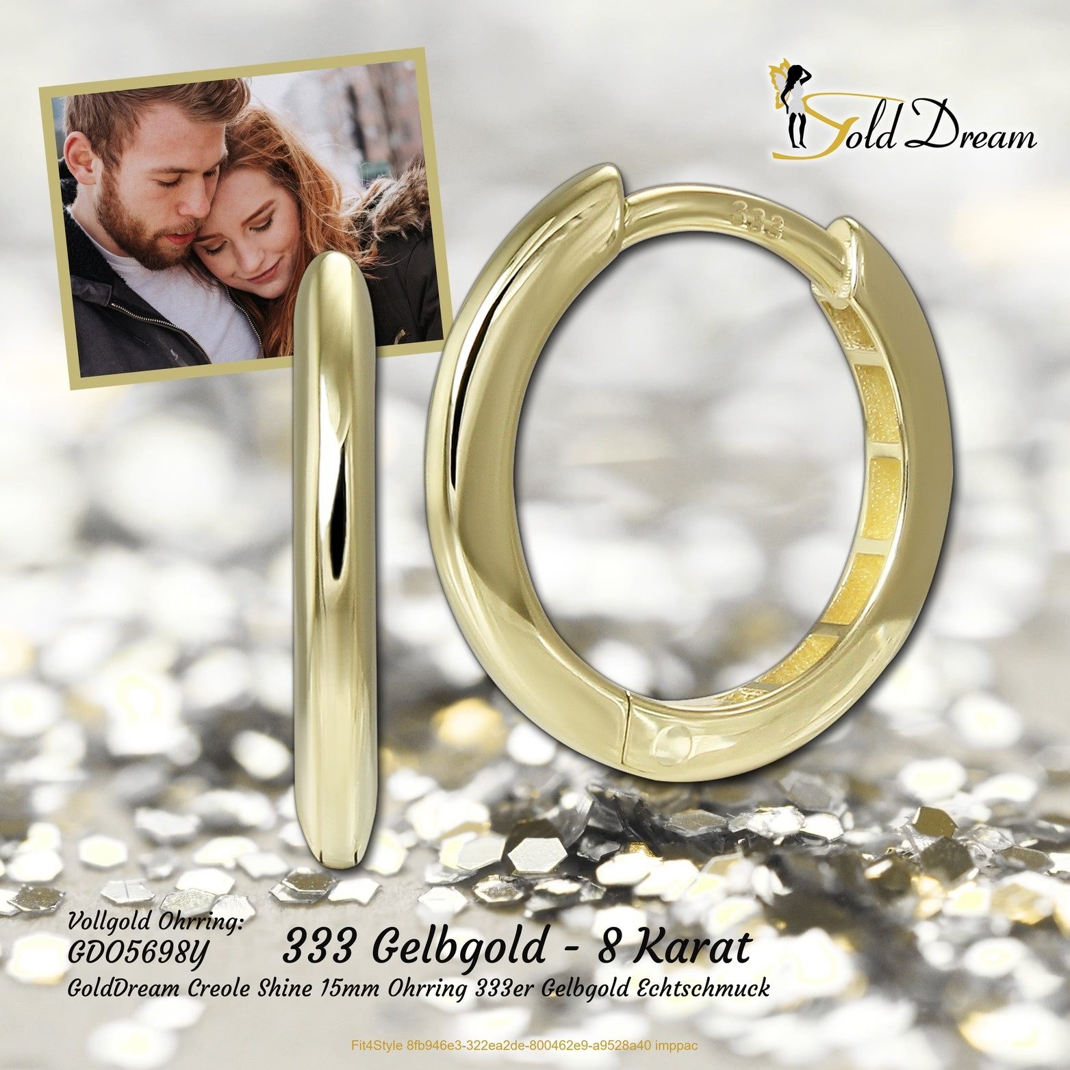 GoldDream Paar Creolen GoldDream Creole Shine 15mm Ohrring (Creole), Creole günstig online kaufen