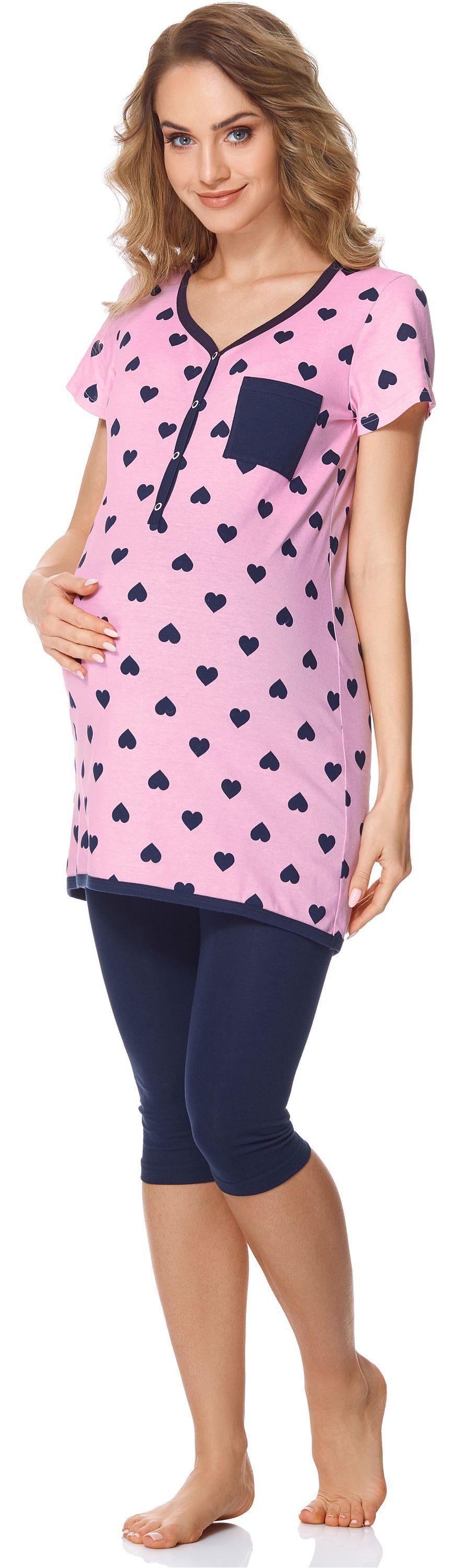 Bellivalini Umstandspyjama Damen Umstands Pyjama mit Stillfunktion BLV50-126 mit Brusttasche