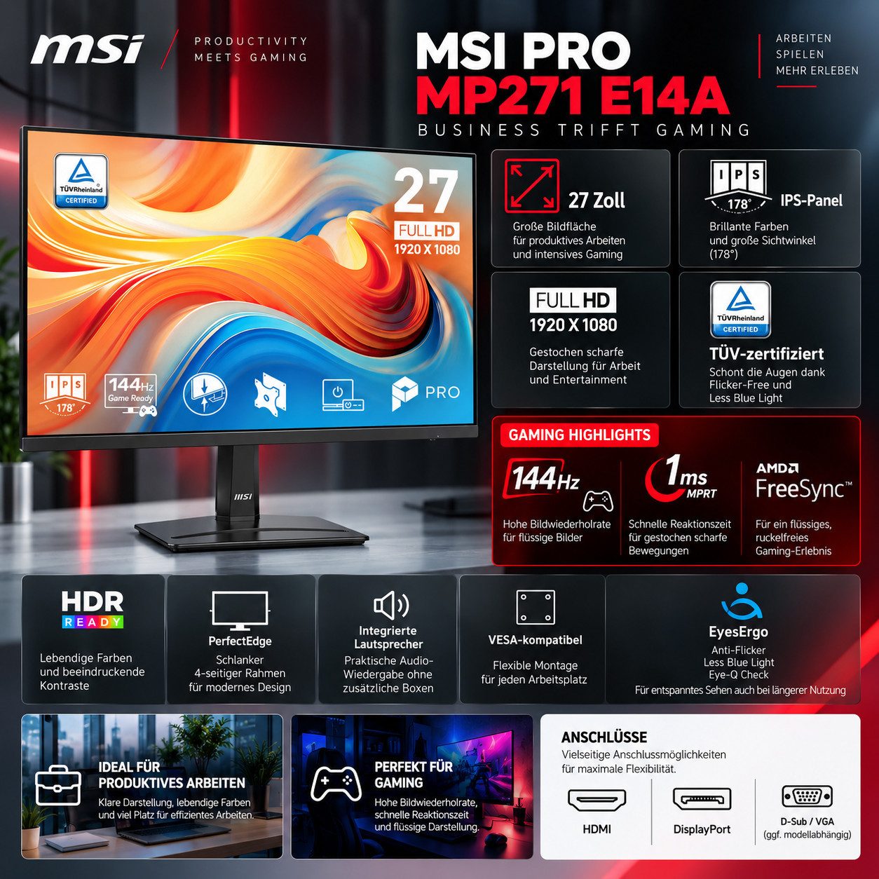 Meinpc AMD Ryzen 7 Gaming Komplett-Set PC-Komplettsystem (27,00", AMD Ryzen 7 5700G, Radeon Vega, 32 GB RAM, 500 GB SSD, Windows 11 Pro) – Bild 2 von 5