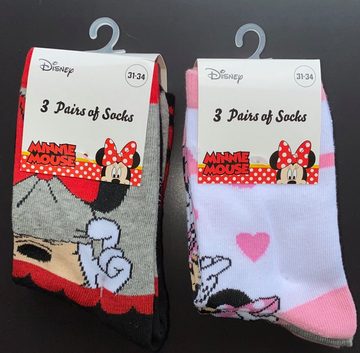 Disney Minnie Mouse Feinsocken Minne Mouse 6 Paar Mädchen Socken 23/26 27/30 31/34 Kinderocken Mini Maus rosa und rot