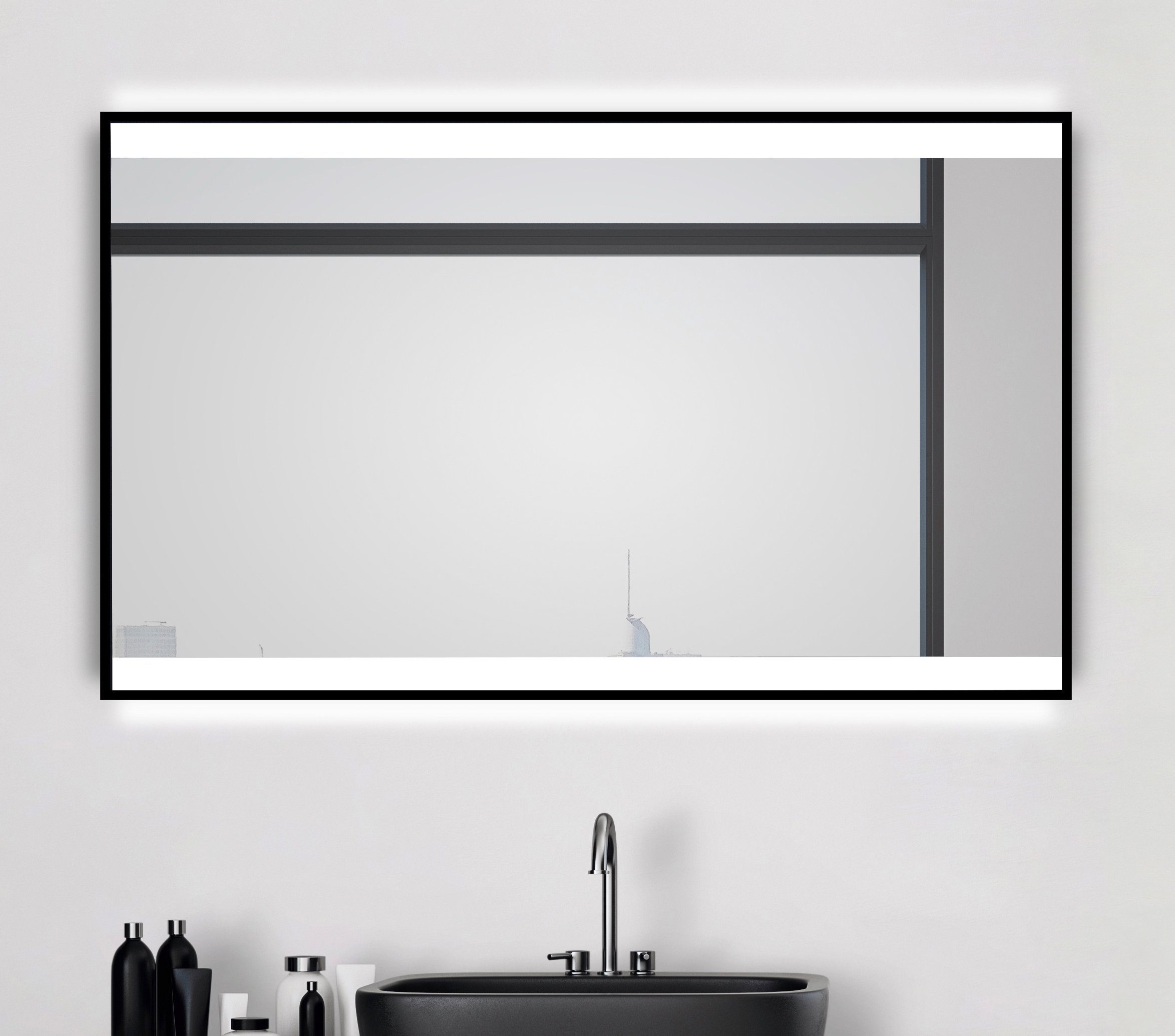 Talos Badspiegel BLACK SHINE (Komplett-Set), in verschiedenen Größen erhältlich, energiesparend