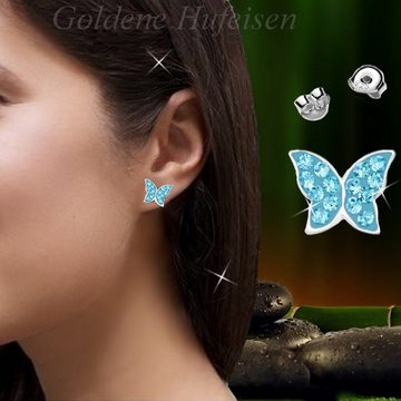 Goldene Hufeisen Paar Ohrstecker Schmetterling Ohrstecker Ohrringe aus 925 Sterling Silber mit Kristall (1 Paar, inkl. Etui), Mädchen Kinder Geschenkidee