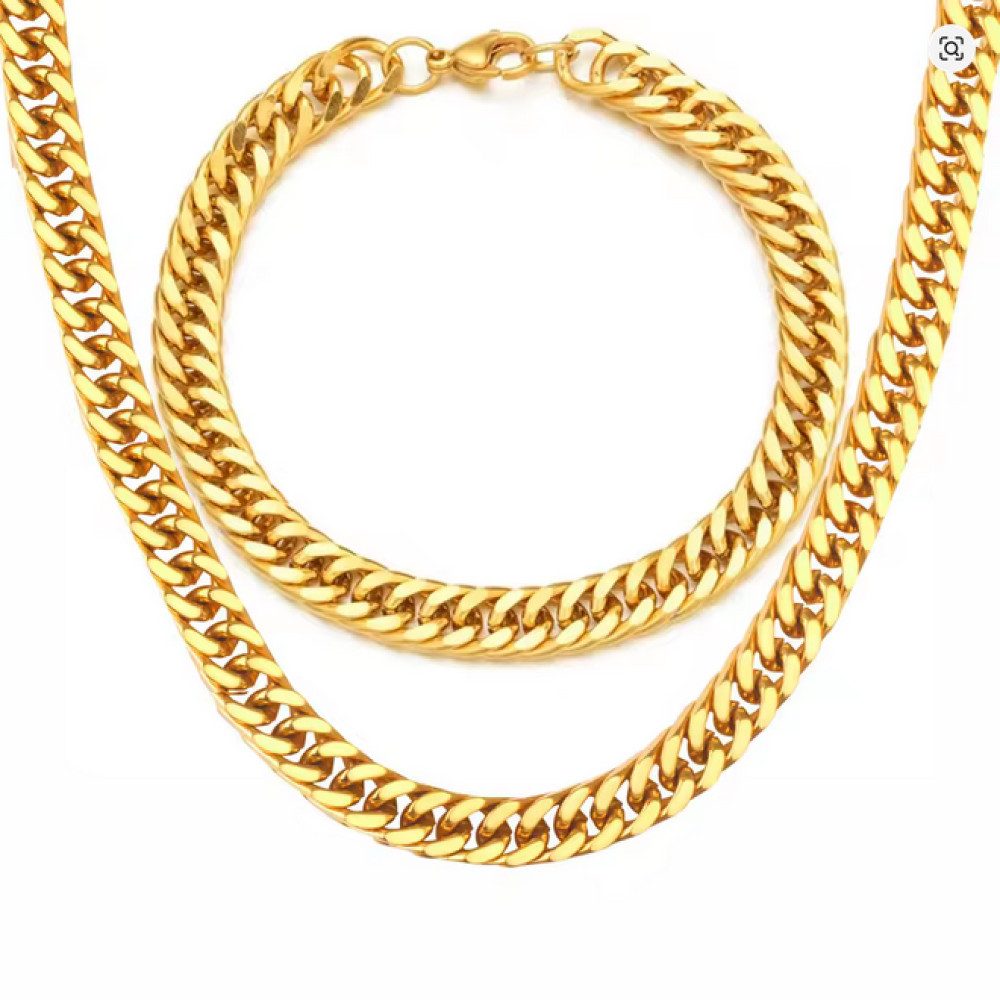Ware aus aller Welt Edelstahlketten-Set Panzerkette + Armband versch. Längen Edelstahl Halskette Armband