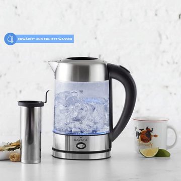 Karaca Wasser-/Teekocher Wasserkocher Glas Kräutertee-Kocher mit Led-Beleuchtung Inox 2202