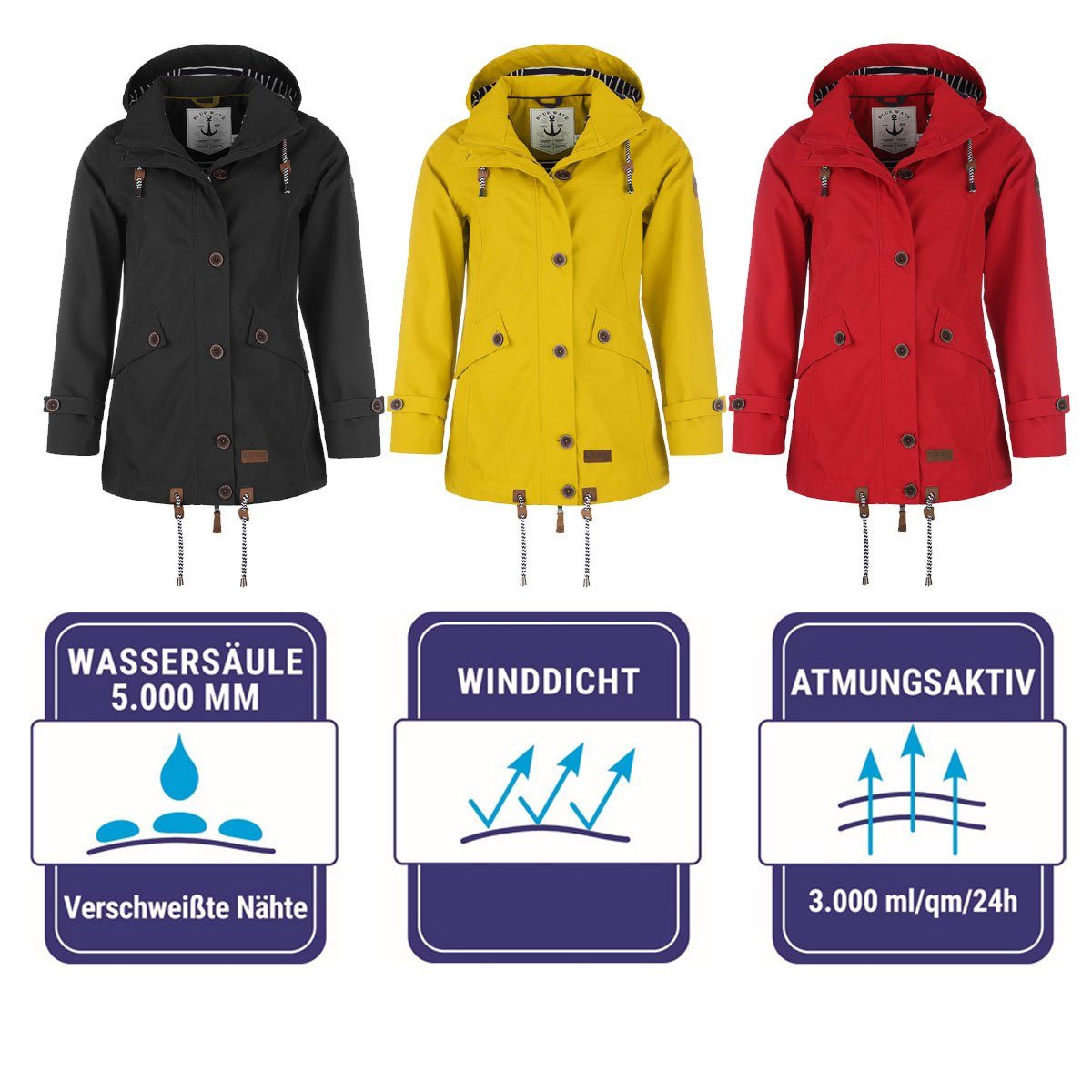 Blue Wave Funktionsjacke Doreen Damen Regenjacke Doreen mit Dekorknöpfen - Jacke mit Innenfutter