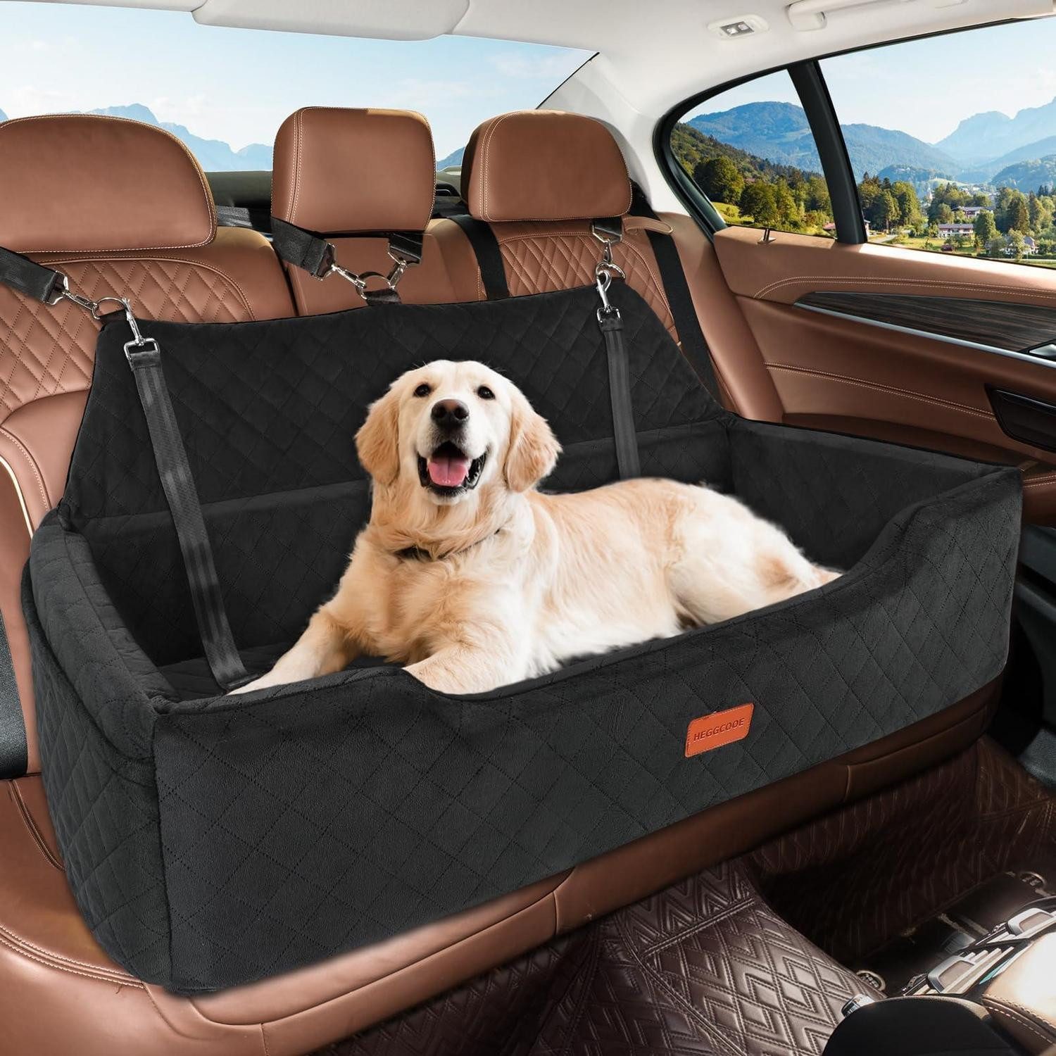 LuxusKollektion Hunde-Autositz Hundeautositz 2er Waschbar Sicherheitsleinen Rückbank Schwarz