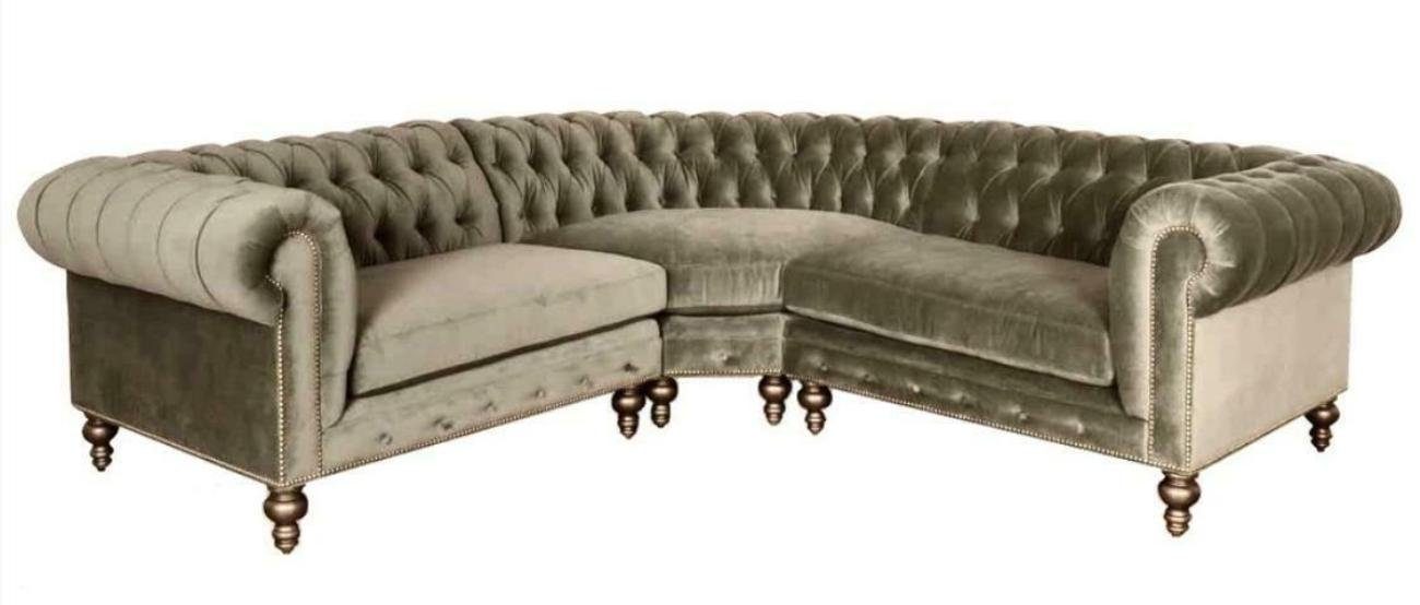 JVmoebel Eckgarnitur Sofa Knöpfen und Sofas, ist Chesterfield Ecksofa Couch Sofa mit Taupe Wohnlandschaft Das Ecksofa Nieten verziert