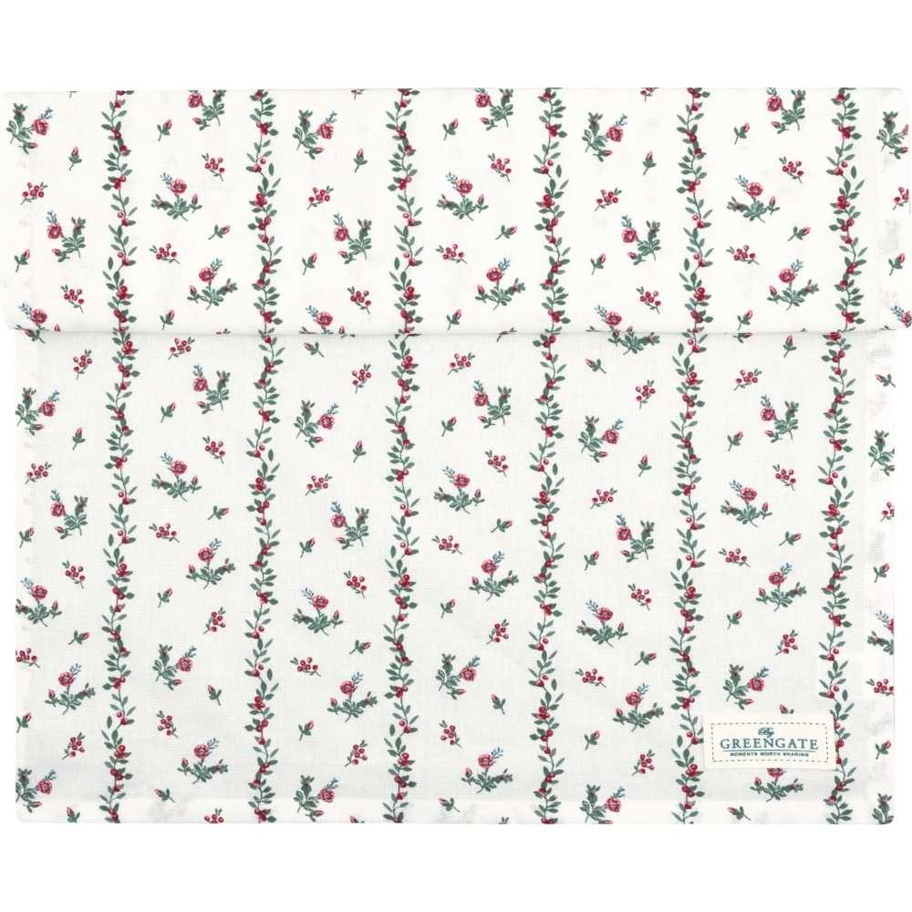 Greengate Tischläufer Greengate Tischläufer GRACY Weiß mit Roten Blumenranken