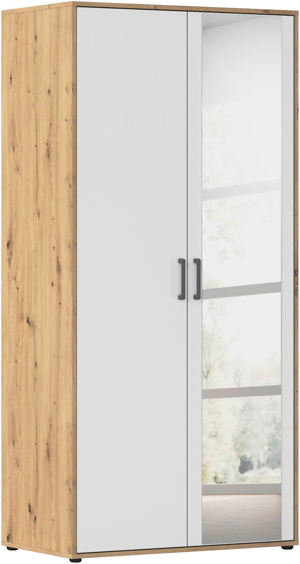 rauch Drehtürenschrank Kleiderschrank Schrank Garderobe Wäscheschrank VOYAGER (in 3 verschiedenen Ausstattungen BASIC/CLASSIC/PREMIUM) mit modernen Griffen in Graumetallic und Spiegel