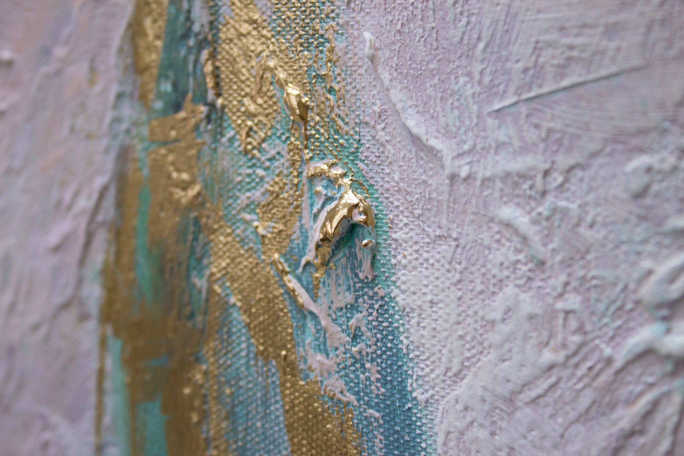 YS-Art Gemälde Herbstnuancen, Blumen, Leinwand Bild Handgemalt Gold Grün Pflanzen Sauerstoff