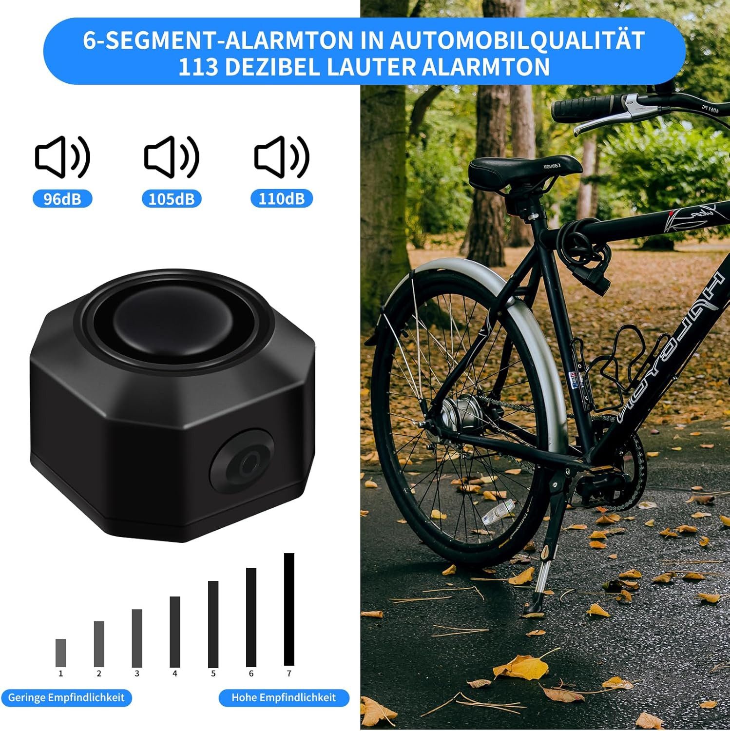 Forrlite Alarmschloss, Fahrrad Alarmanlage, fahrrad zubehör mit Fernbedienung Drahtlose (USB-C Wasserdicht Motorrad Fahrrad Tracker Diebstahlschutz Anti-Diebstahl-Vibration Scooter Roller Alarmanlage Bike Alarm)