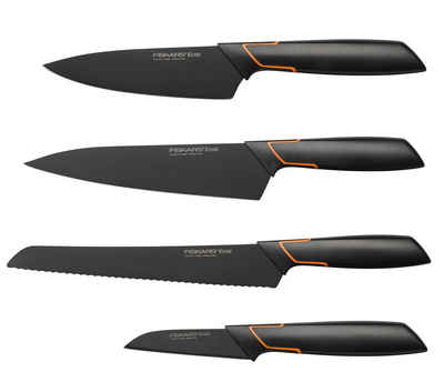 Fiskars Messer-Set Edge Messerset 4-tlg., Schälmesser, Deba-Messer, Kochmesser & Brotmesser in schwarz