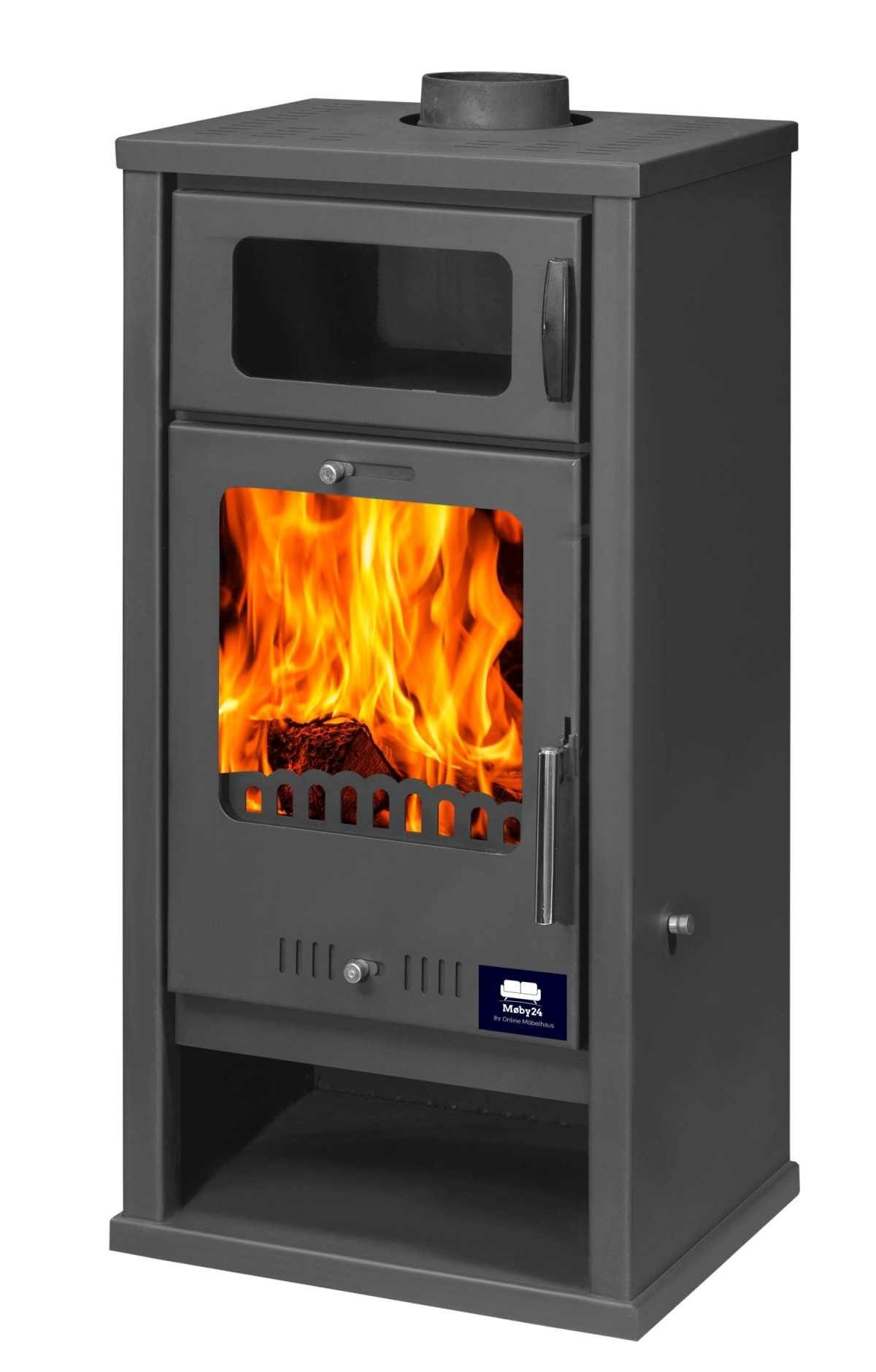 moeby24 Kaminofen Kamin Ofen Kaminofen Anthrazit Rauchrohr 7,8KW Troy BimSchV 1-2 EEK A, 7 kW, Kamin, (1-tlg), Rauchrohranschluss: 130 mm (oben);