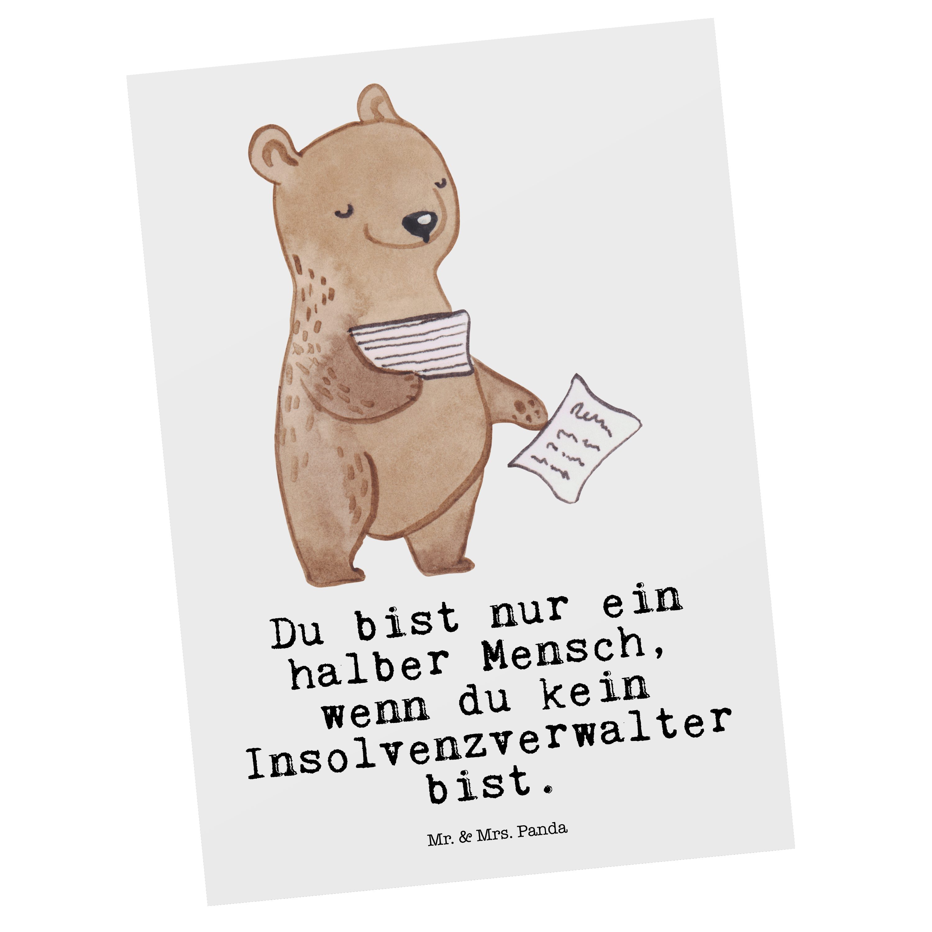 Mr. & Mrs. Panda Postkarte Insolvenzverwalter mit Herz - Weiß - Geschenk, Kollegin, Einladung, A | Grußkarten