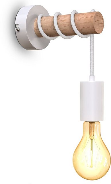 B.K.Licht Wandleuchte, Wandlampe, 1 flammige Vintage Lampe, Industrial Design, Retro Lampe, Stahl, Holz, Rund, E27, ohne Leuchtmittel-Otto