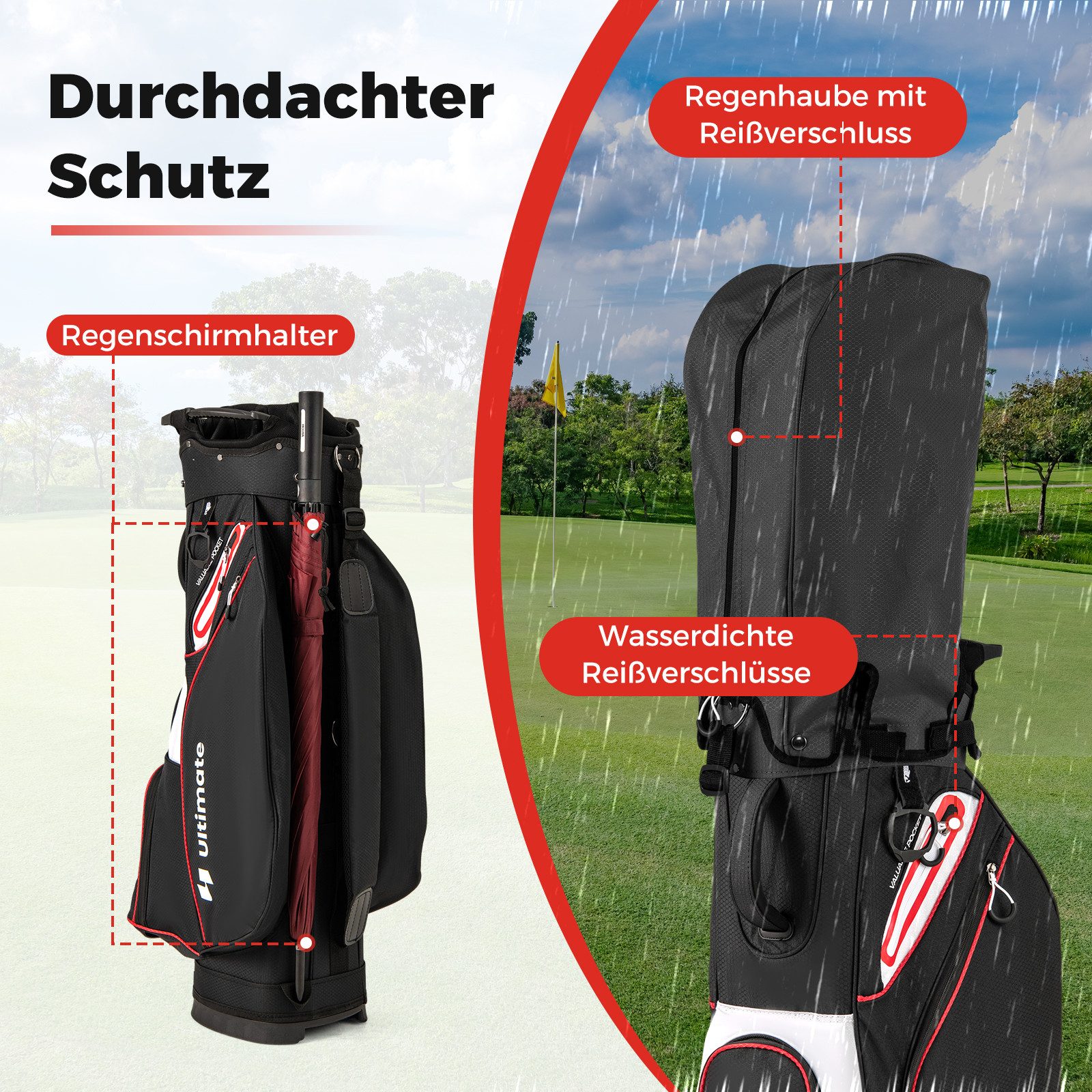 COSTWAY Golfballtasche, Golfwagen-Tasche, mit 14-fach unterteiltem Oberteil