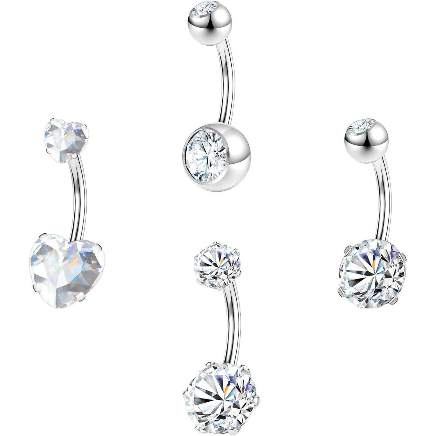 LuxusKollektion Bauchnabelpiercing 4 Stücke Bauchnabelring Zirkonia 14G Edelstahl Nabelpiercing Schmuck