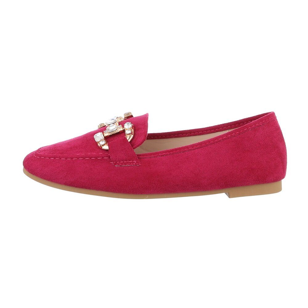 Ital-Design Damen Mokassins Freizeit Slipper Blockabsatz Mokassins in Rot