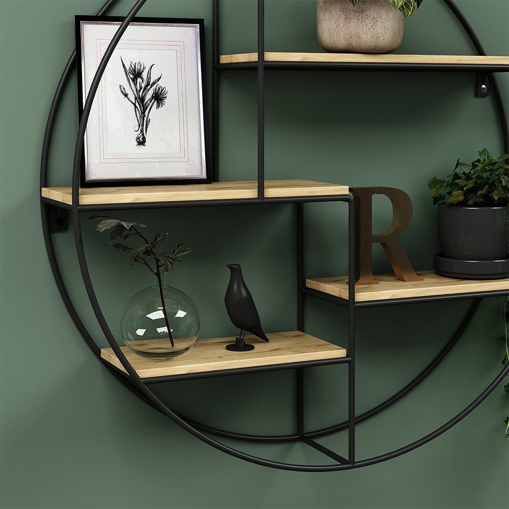 Vicco Bücherregal Fyrk, Eiche/Schwarz, 55 x 55 cm Rund, 1-tlg. – Bild 5 von 5