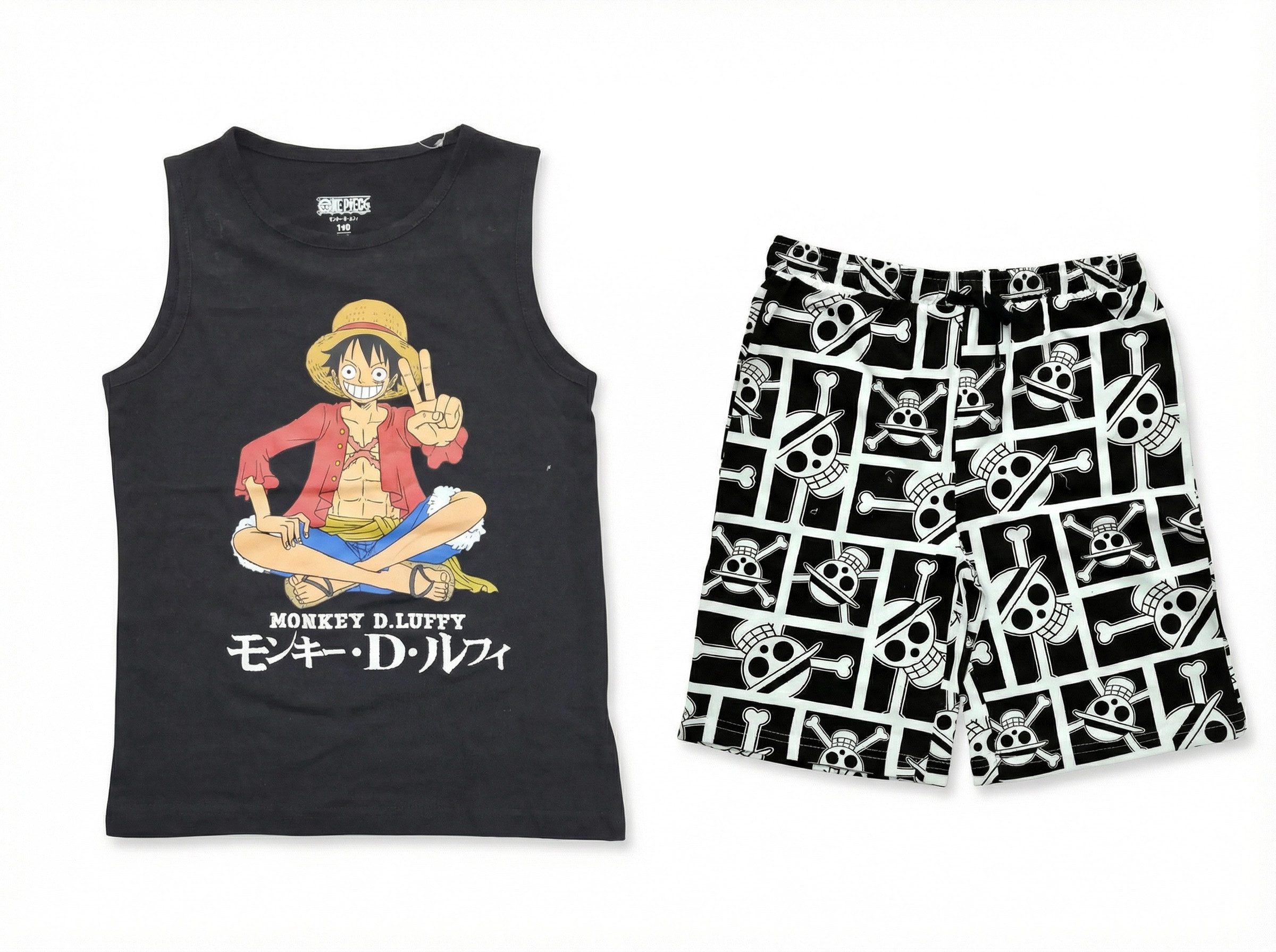 One Piece Schlafanzug Anime One Piece Ruffy Jungen Schlafanzug Pyjama Shirt Shorts (2 tlg) 100% Baumwolle, Gr. 140 bis 164