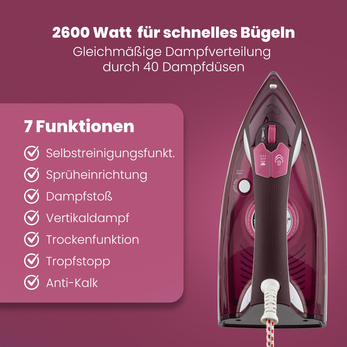 BOMANN Dampfbügeleisen DB 6005 CB, 2600 W, 360° Drehgelenk