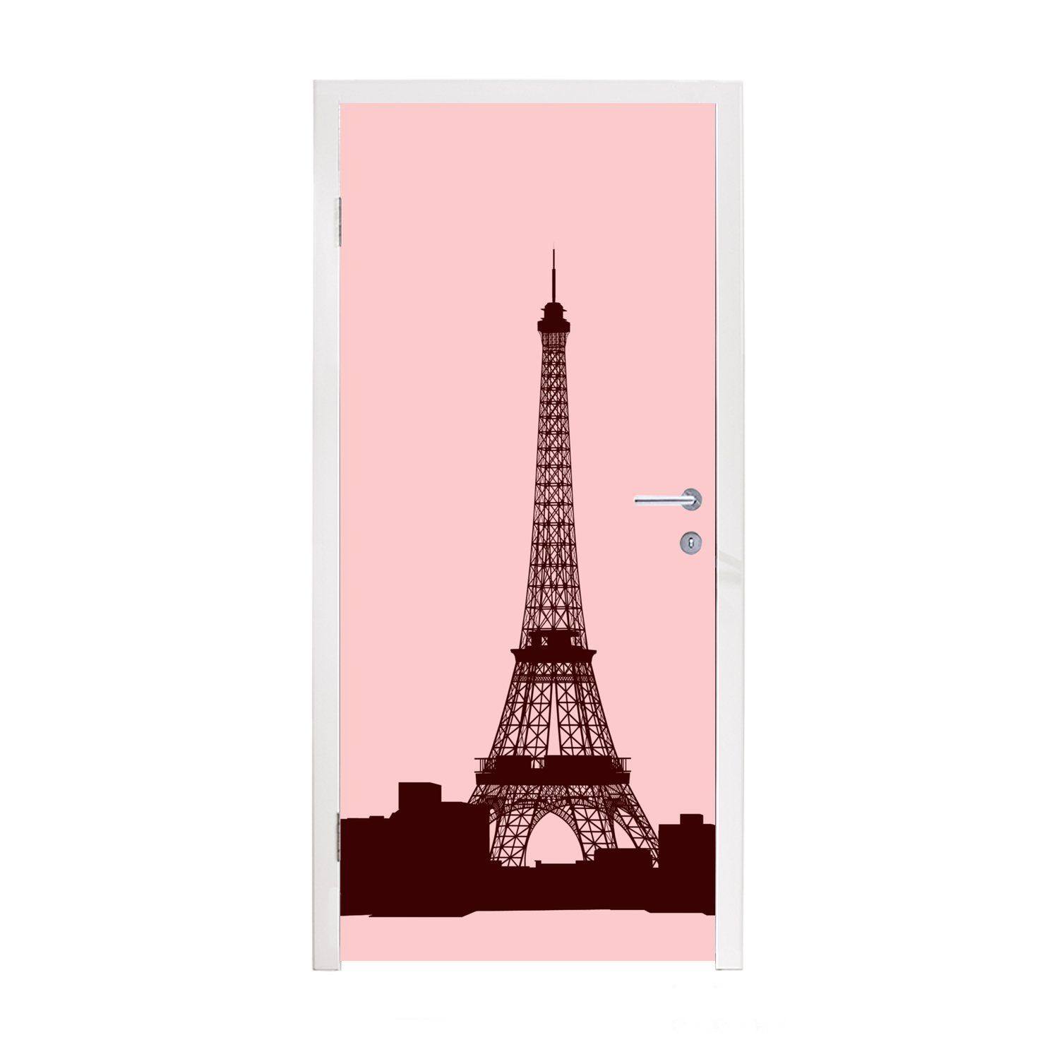 MuchoWow Türtapete Eine Illustration des Eiffelturms in Rosa, Matt, bedruckt, (1 St), Fototapete für Tür, Türaufkleber, 75x205 cm