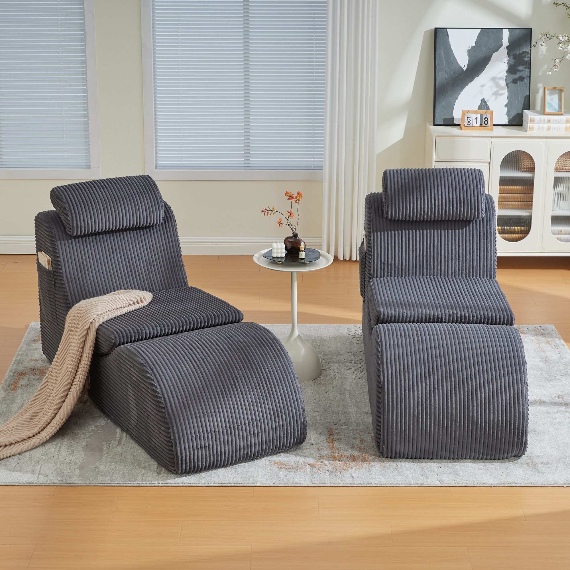 KLAM HOME Relaxsessel Moderner Relaxsessel Ergonomisch Cord Stoff Mit Seitentasche (Kompressionsschaum Schnelle Rückfederung Abnehmbare Sitzauflage), Einzelsessel Für Wohnzimmer Homeoffice Leseecke