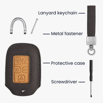 kwmobile Schlüsseltasche Autoschlüssel Kunstleder Hülle für Land Rover Jaguar (1-tlg), Schlüsselhülle Schlüssel Case - Cover in Grau Braun