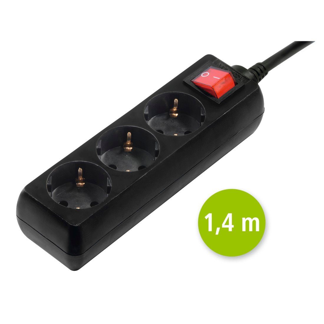 Hama Steckdosenleiste 3 fach mit Schalter, 2er Set, Mehrfachsteckdose, 1,4m Steckdosenleiste 3-fach (Ein- / Ausschalter, Schalterbeleuchtung, Schutzkontaktkupplung, Kabellänge 1,4 m)