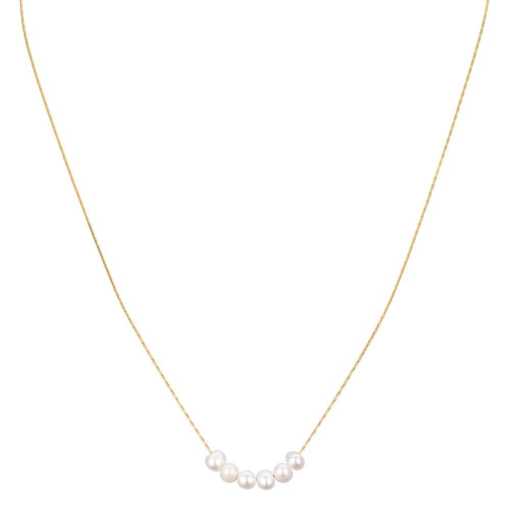 Célia von Barchewitz Perlenkette "PEARL PETITE" zarte Halskette kurz mit 6 Perlenanhängern, 18k vergoldet, Länge von 44 - 49 cm verstellbar