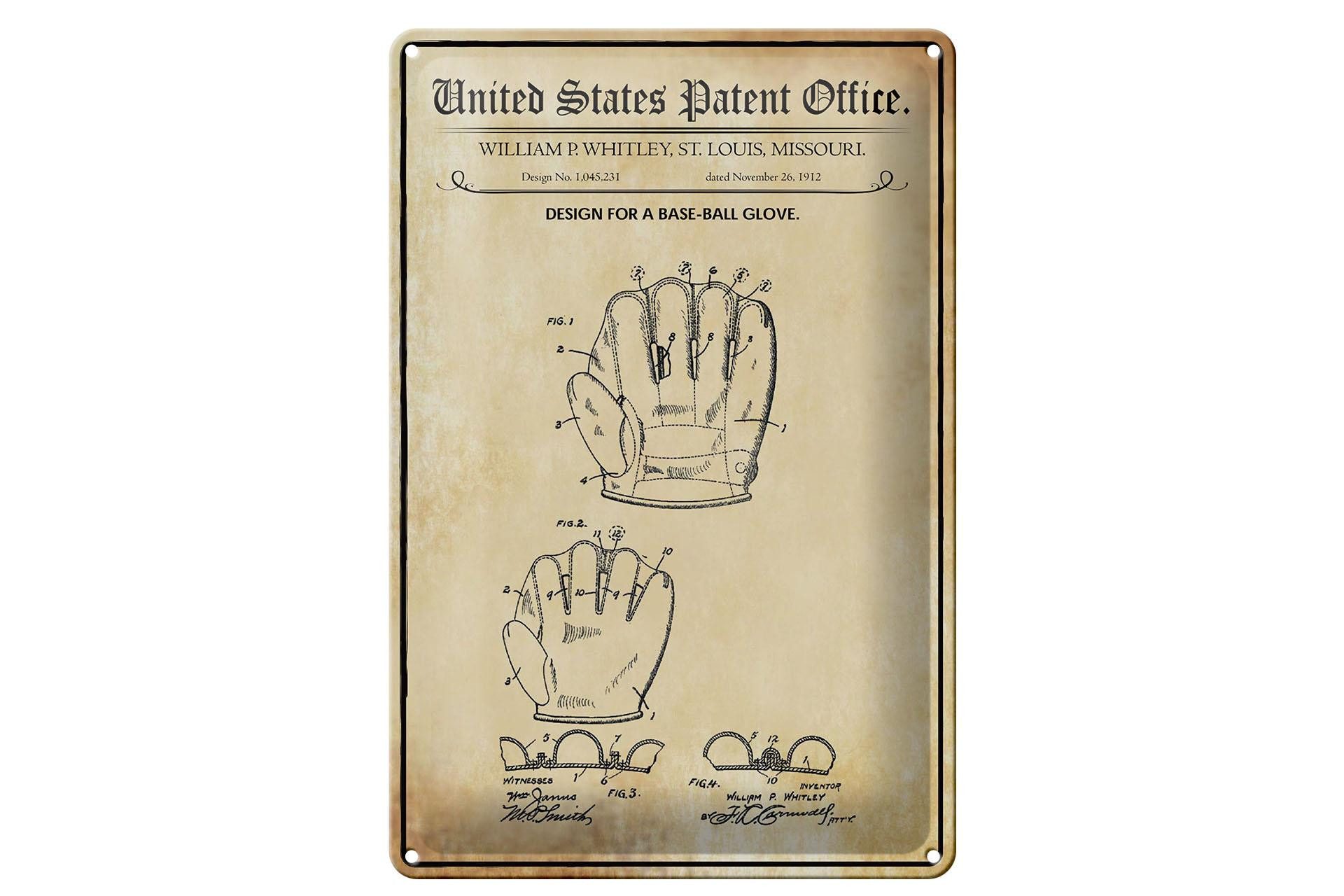 Femer GmbH Metallbild Patent 20x30 cm Entwurf für einen Baseball-Handschuh