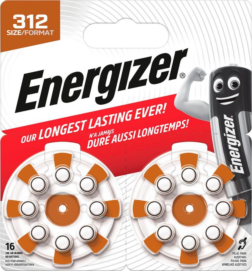 Zinc-Air Hörgerätebatterie (312) ENR Lock PR41 St) EZ V, Energizer 16er Turn 16 Pack Batterie, (1,4 &