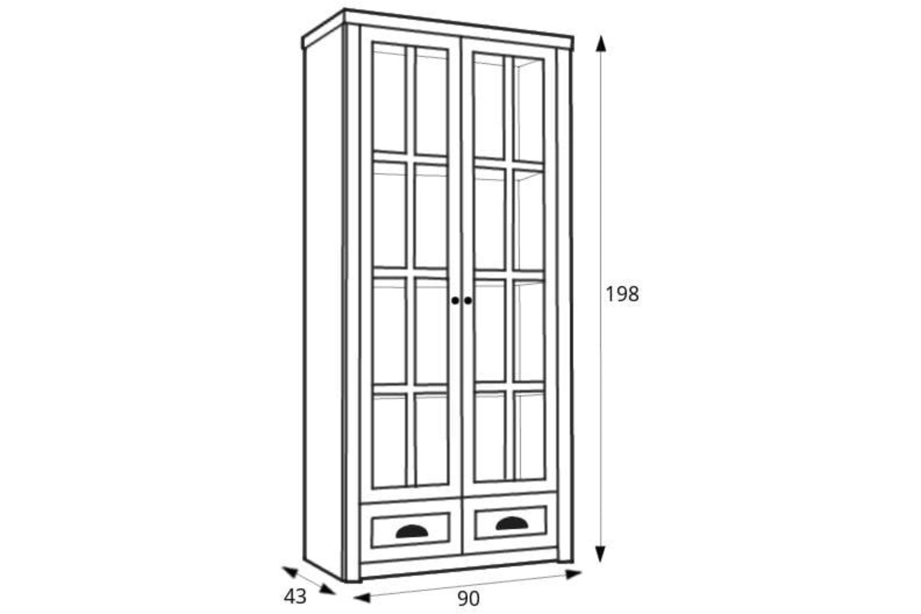 KONSIMO® Glasvitrine LEMAS Vitrine, Standvitrine, hergestellt in der EU mit Schubladen, Glastüren, Provenzalische Stil