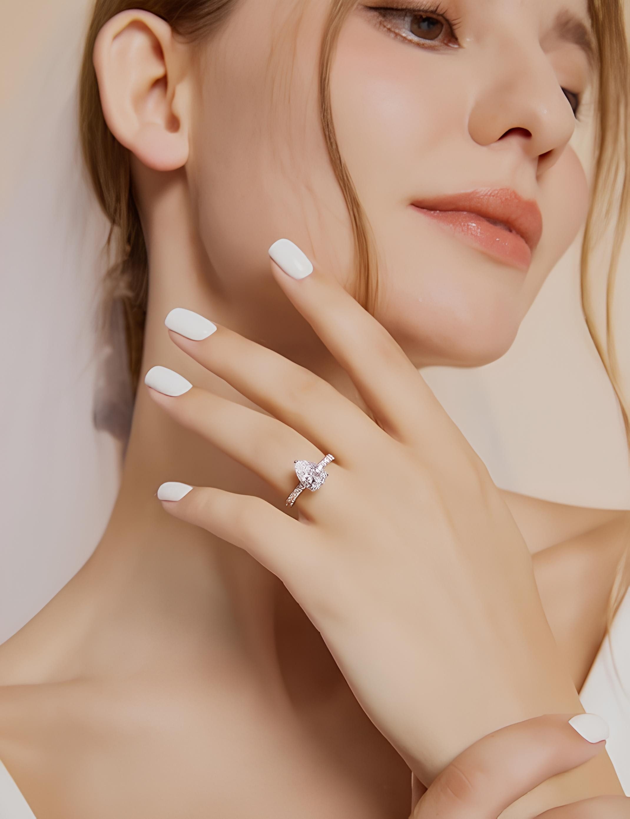 Jumpeak Verlobungsring 585 Gold, 2 Karat Labordiamant im Tropfenschliff, Damen-Ehering, E,vvs1,2EX,IGI-Zertifikat,ring damen,geschenk