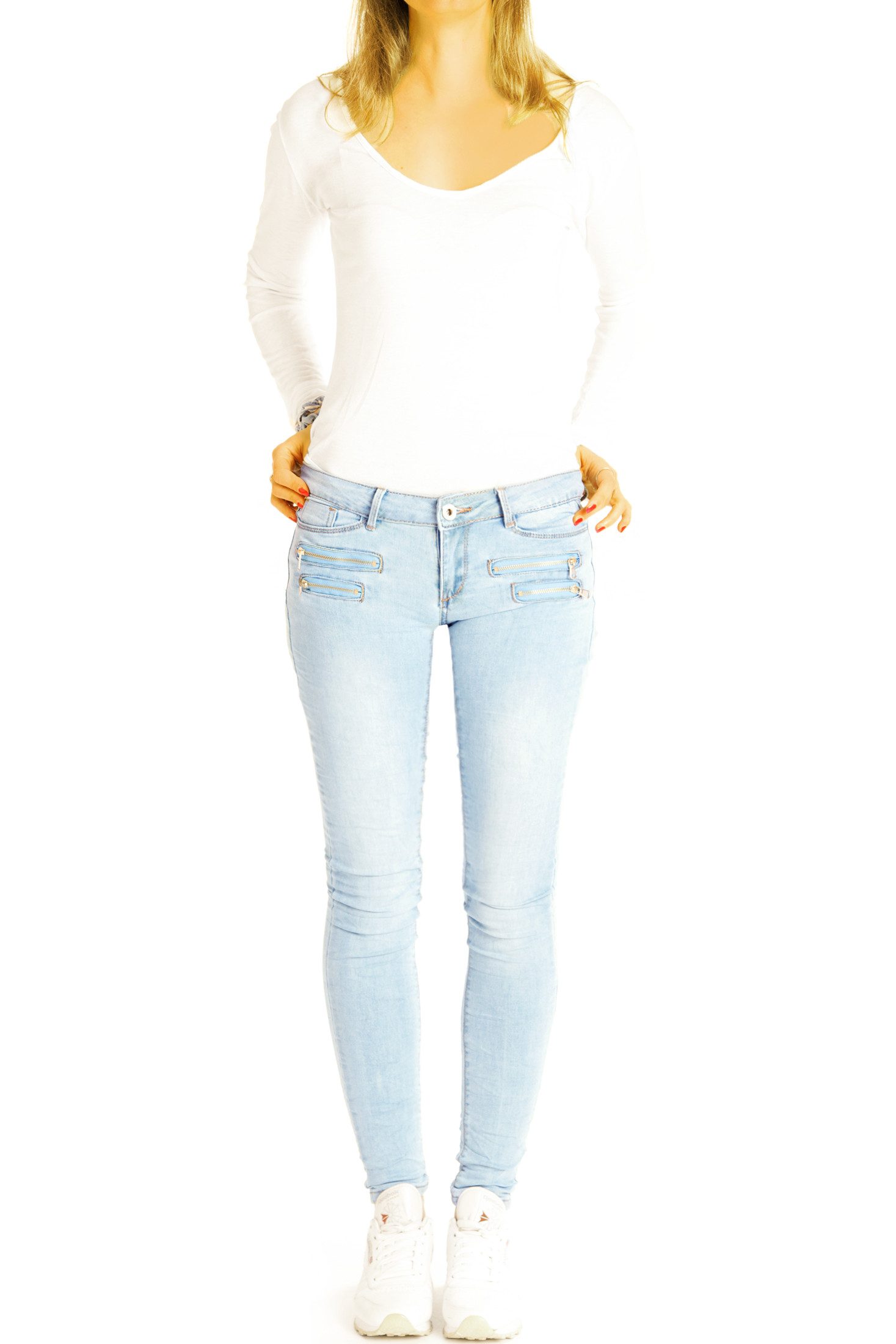 be styled Röhrenjeans Skinny Hüftjeans Slim fit Hose - Röhrige Damenjeans Hose - j5p-1 Reißverschlusstaschen