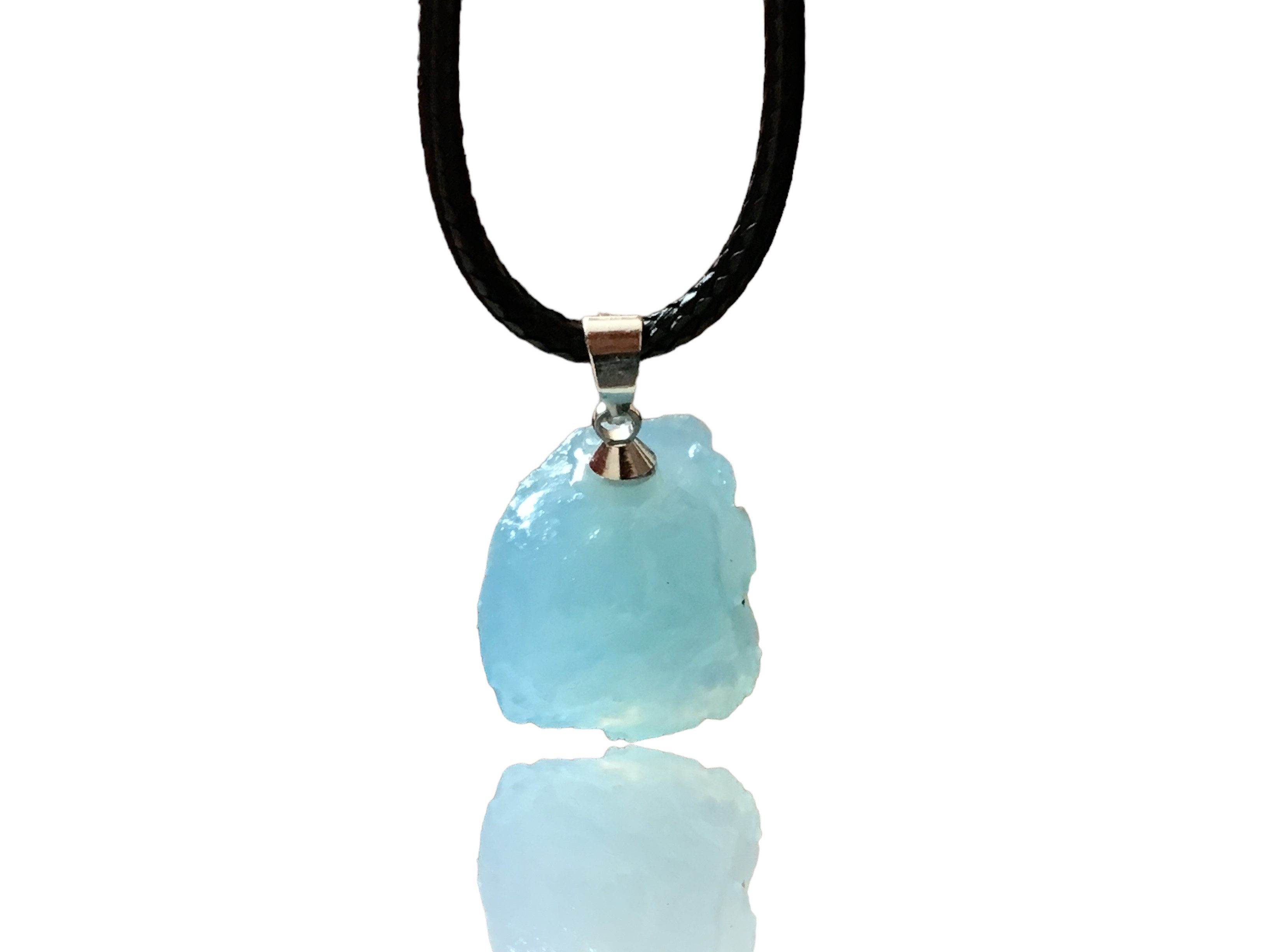 Steinfixx® Amulett Set Edelstein Anhänger aus echtem Aquamarin, Rohsteinanhänger (AAA-Qualität aus Brasilien, 1-tlg., Brocken I Cluster), incl. 50 cm Kordelkette, Geschenkverpackung und Edelsteinkarte